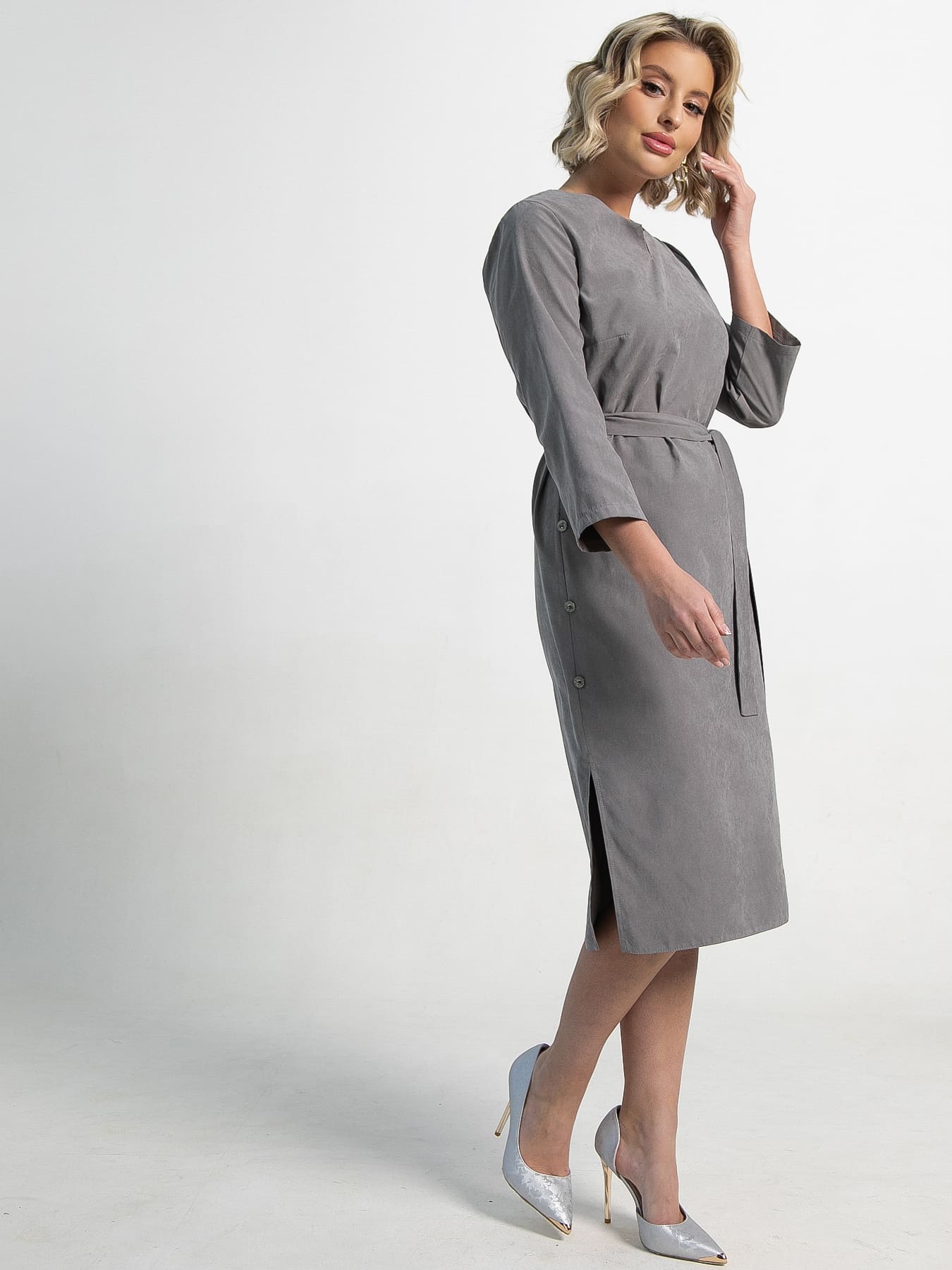 Платье миди в сером цвете с поясом LT collection(фото5)