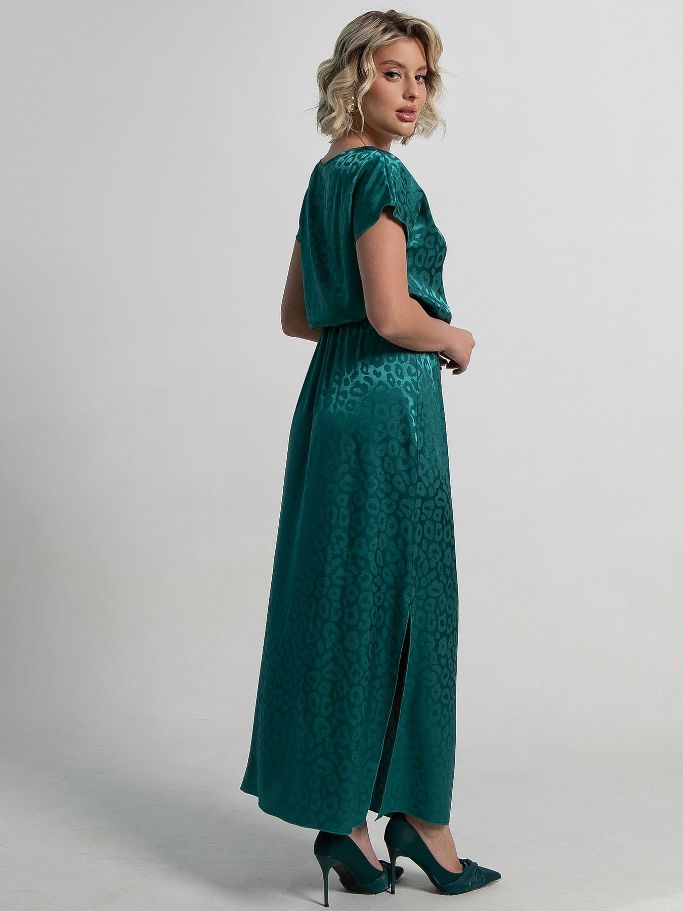 Платье шёлковое длинное изумрудного цвета LT collection(фото6)