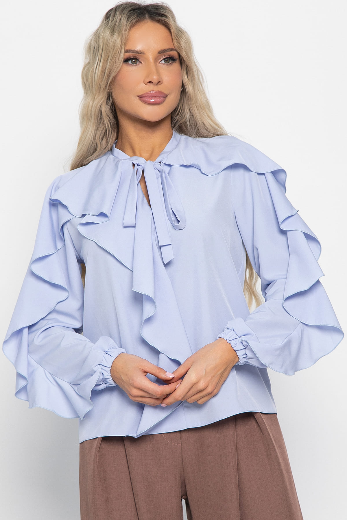 Блузка голубая с воланами LT collection(фото6)