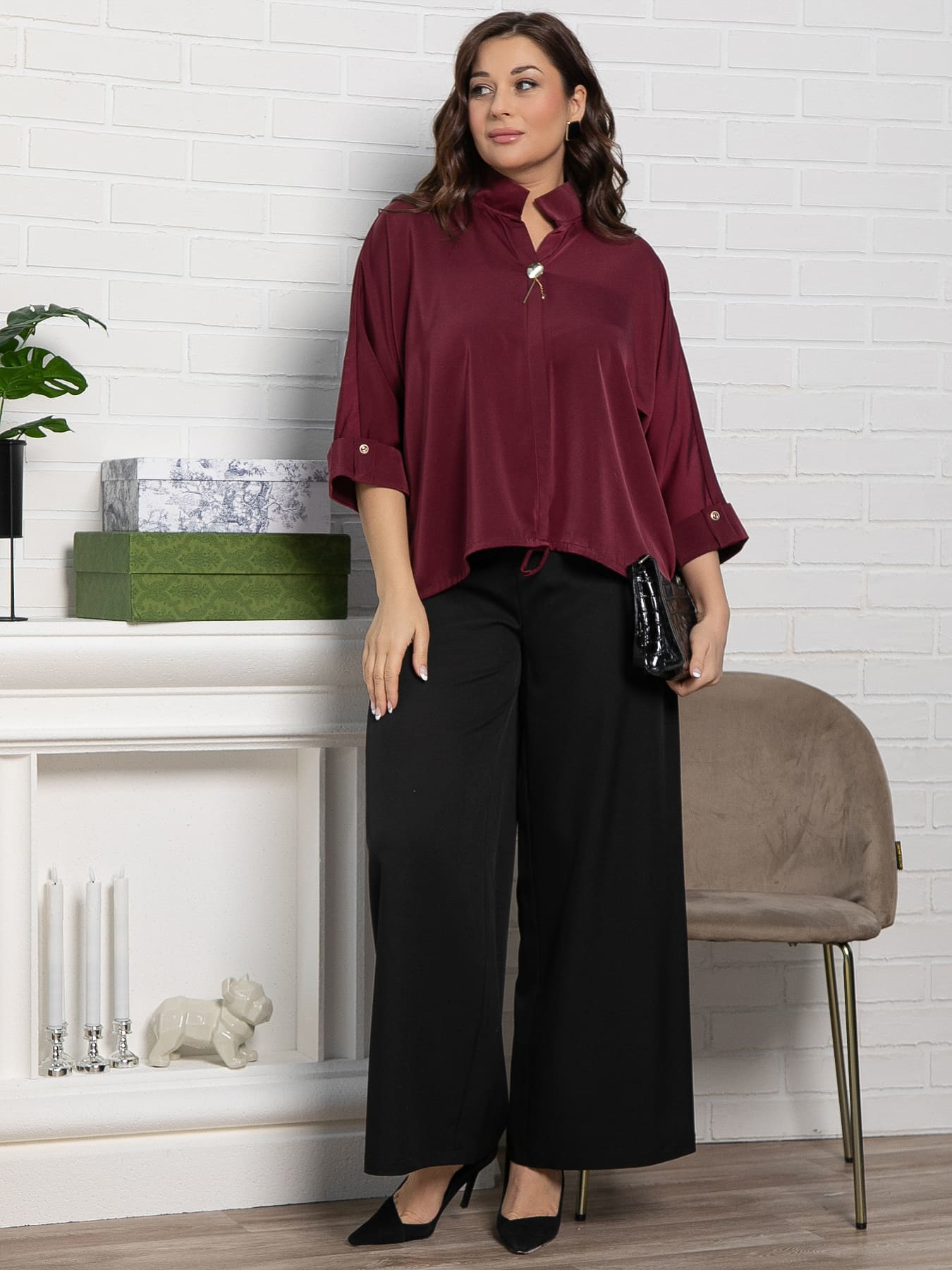 Блузка с рукавами 3/4 в бордовом цвете LT collection(фото2)