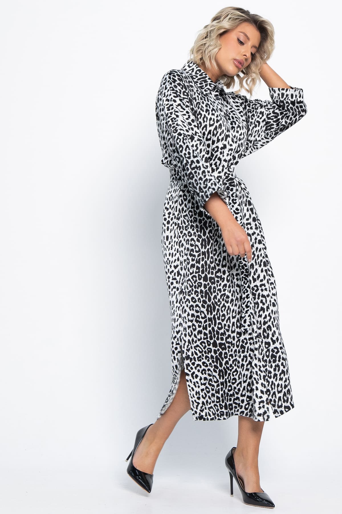 Платье-рубашка белое с леопардовым принтом LT collection(фото3)