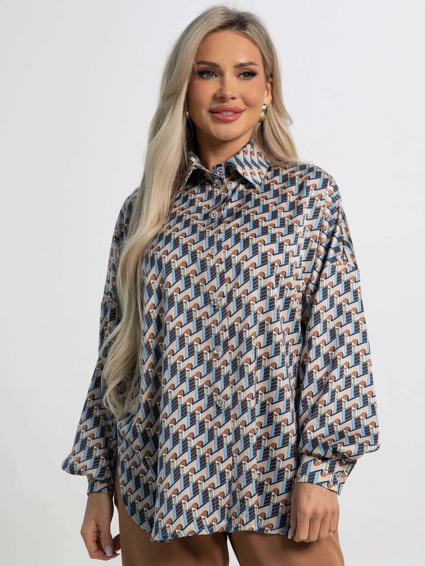 Блузка бежевая с интересным принтом LT collection(фото6)