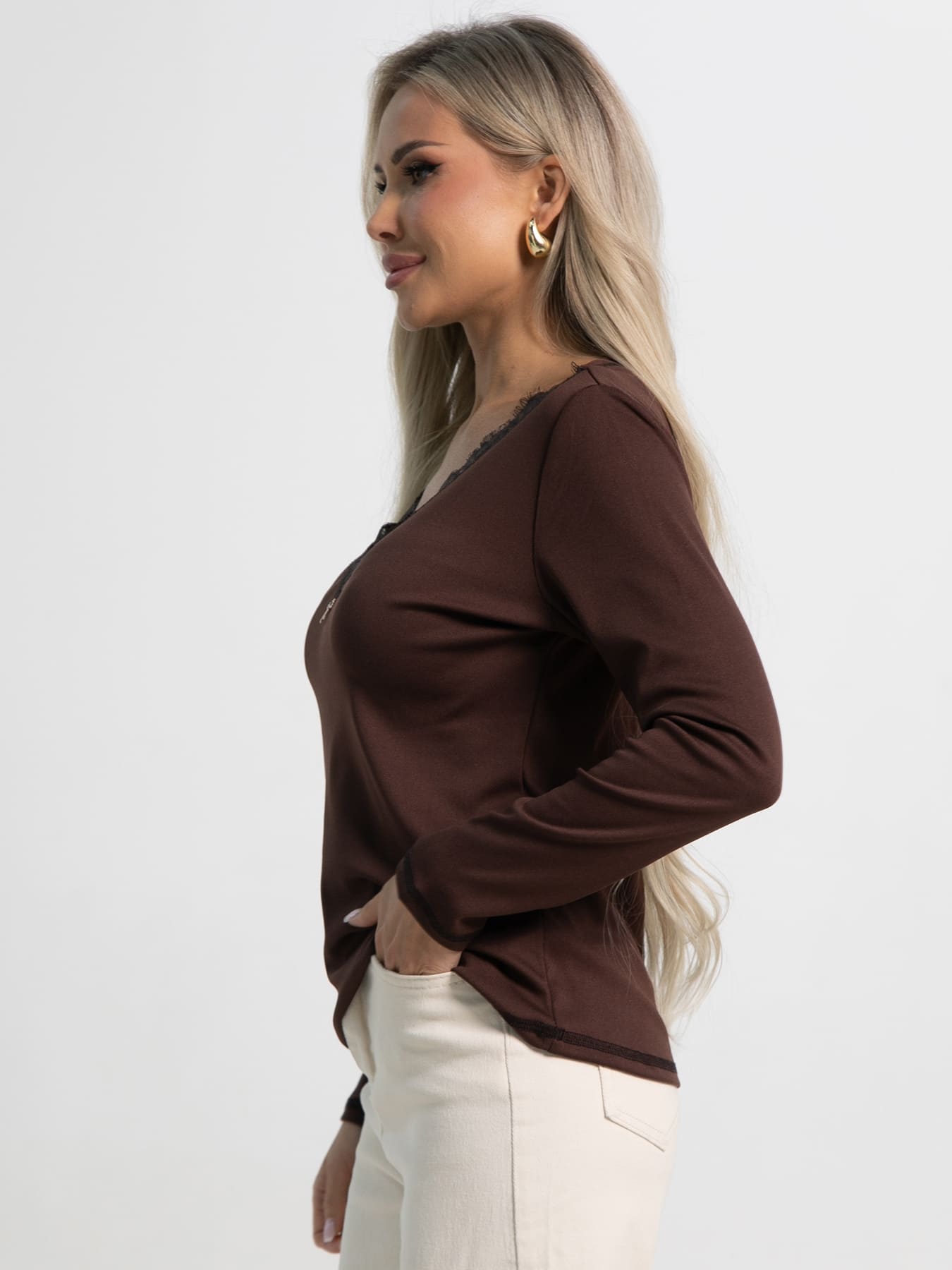 Блузка трикотажная в модном шоколадном цвете LT collection(фото3)