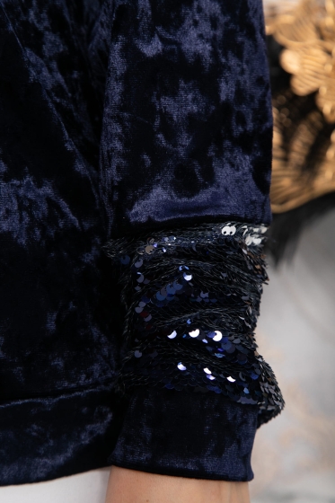 Джемпер нарядный из бархата тёмно-синего цвета LT collection(фото5)