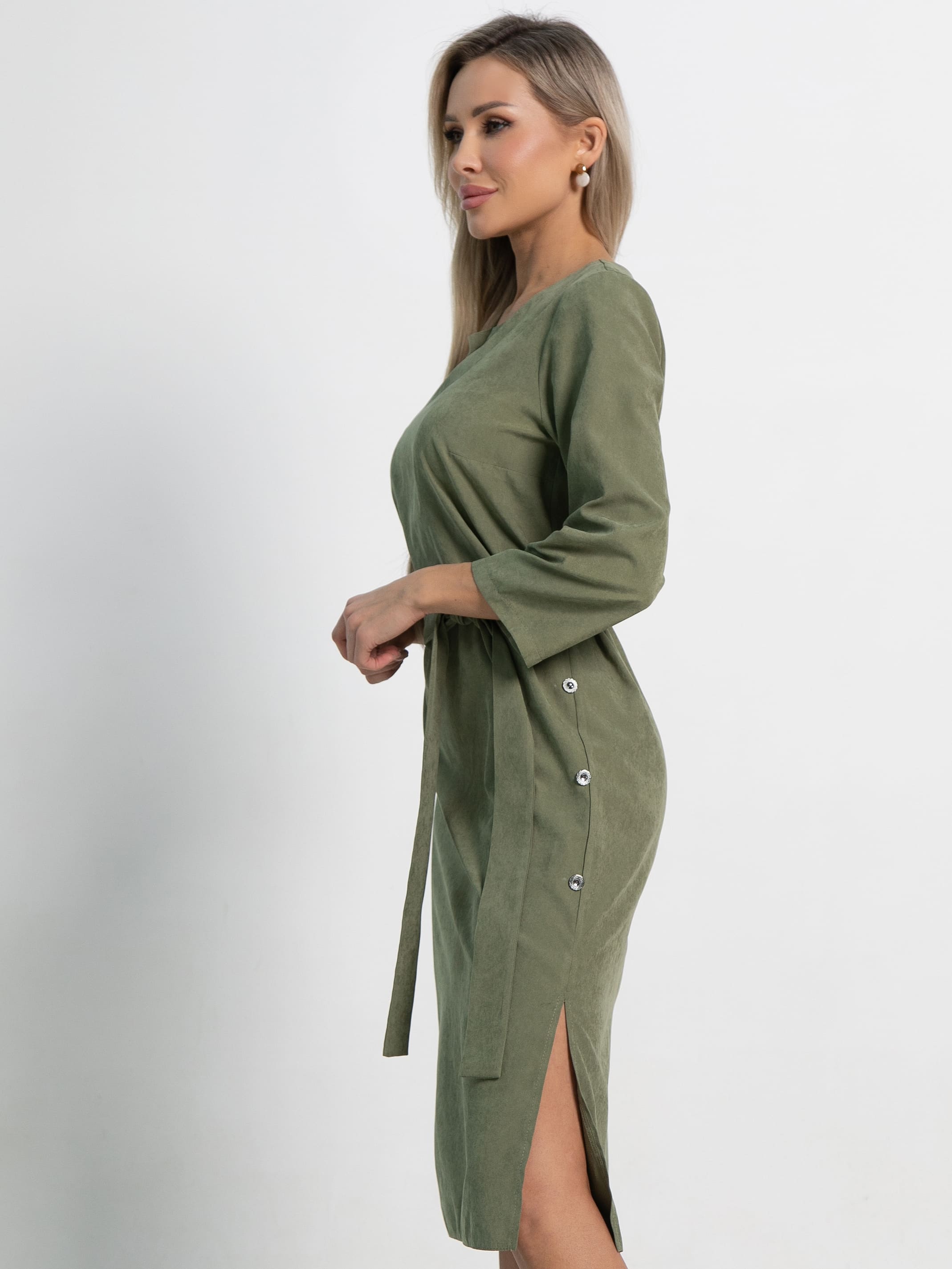 Платье миди в оливковом цвете с поясом LT collection(фото4)