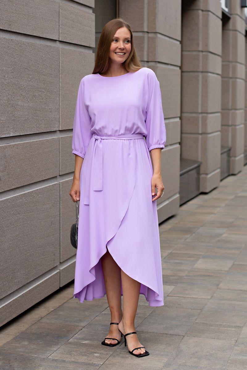 Платье праздничное макси сиреновое с акцентными рукавами LT collection