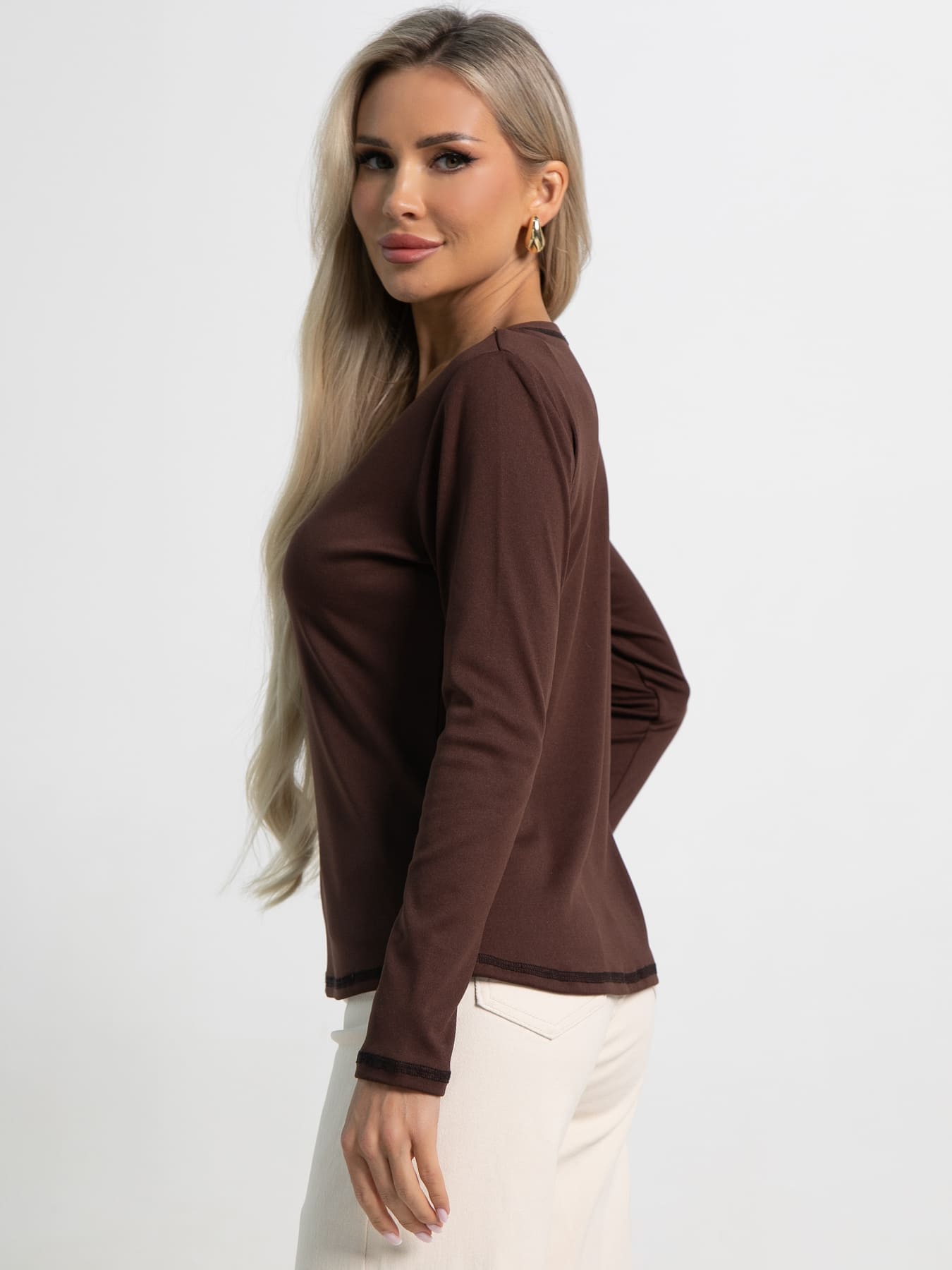 Блузка трикотажная в модном шоколадном цвете LT collection(фото6)