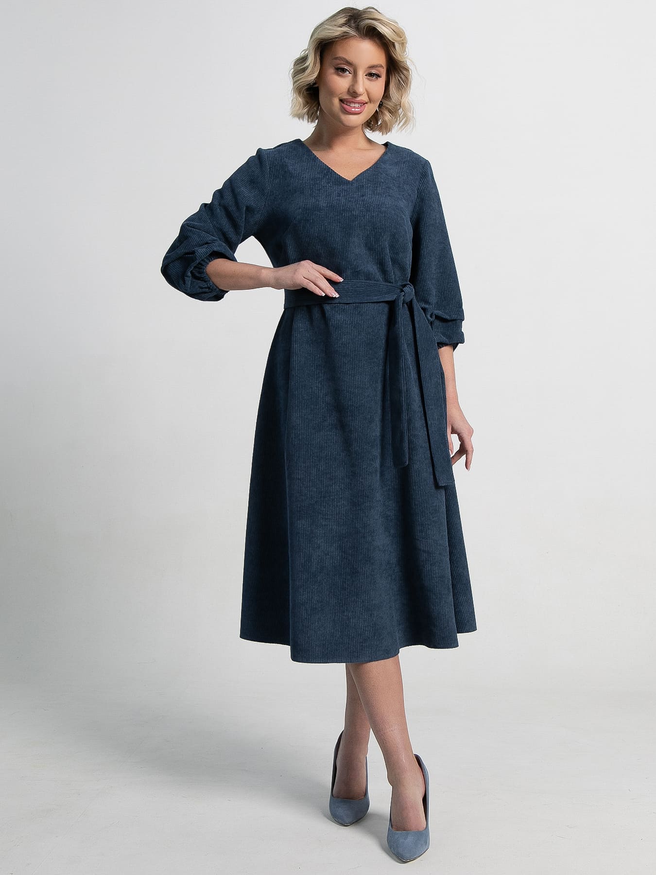 Платье вельветовое с поясом в синем цвете LT collection(фото5)