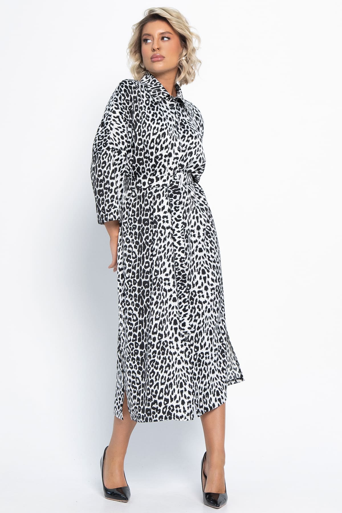 Платье-рубашка белое с леопардовым принтом LT collection(фото10)