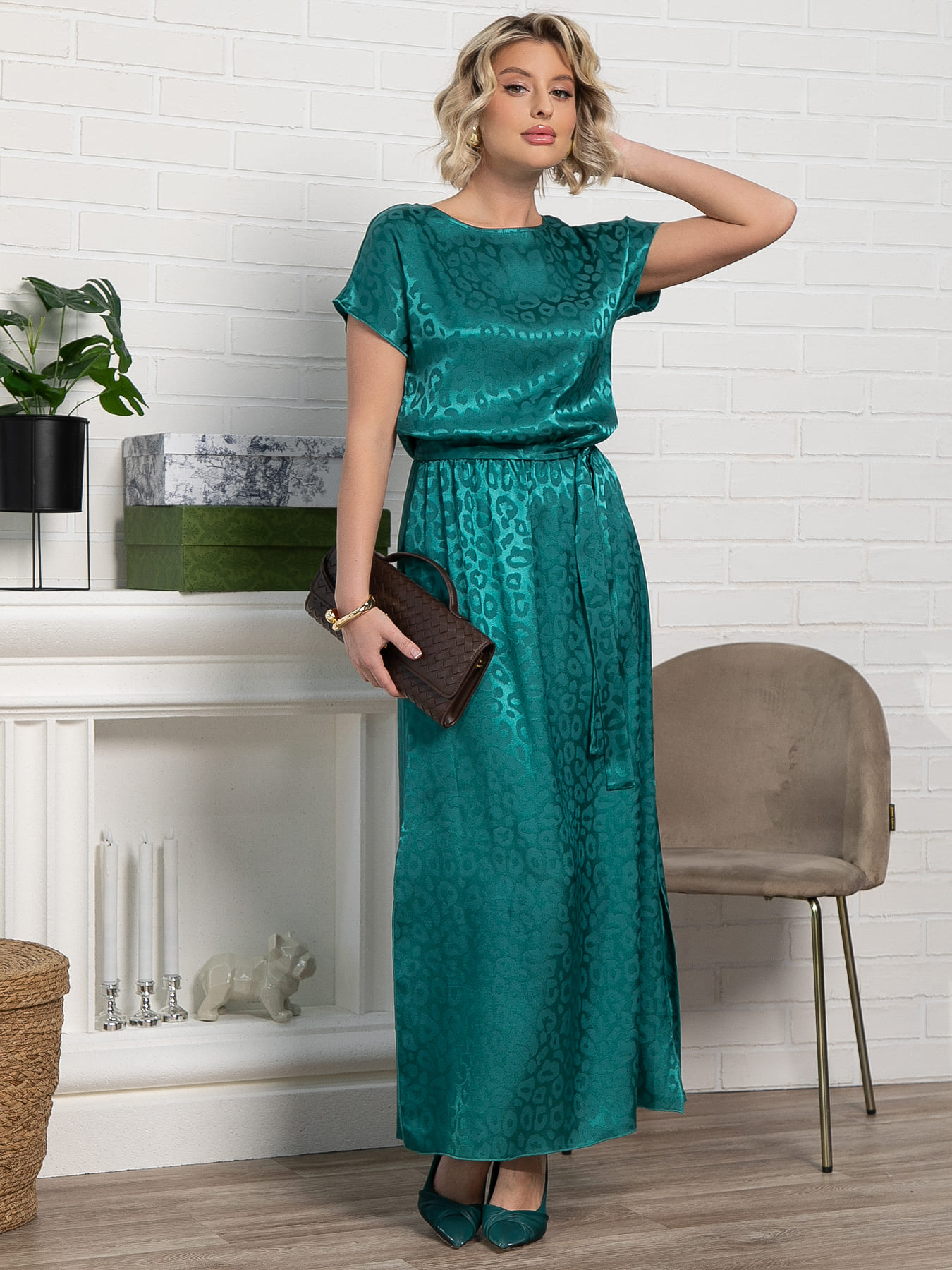 Платье шёлковое длинное изумрудного цвета LT collection(фото7)