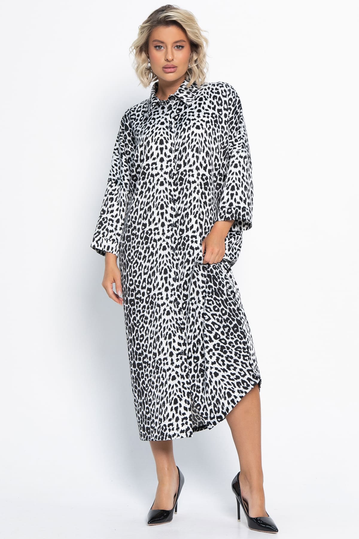 Платье-рубашка белое с леопардовым принтом LT collection(фото4)