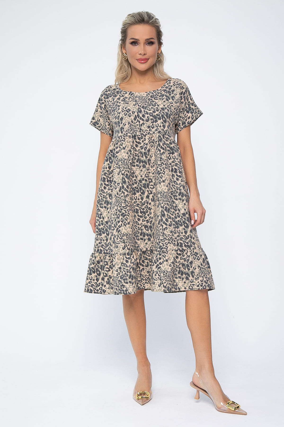 Платье миди бежевое с леопардовым принтом LT collection(фото6)