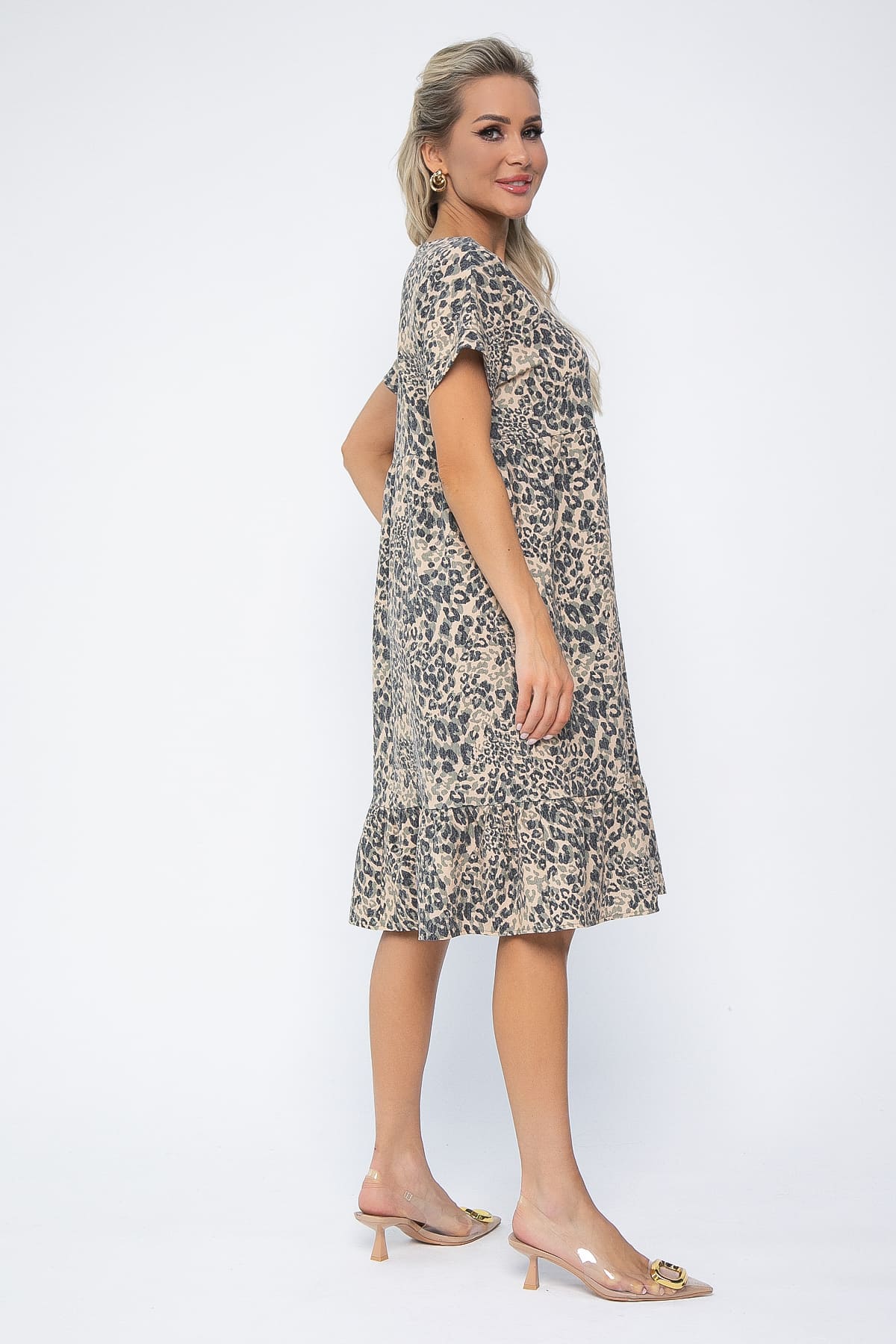 Платье миди бежевое с леопардовым принтом LT collection(фото8)