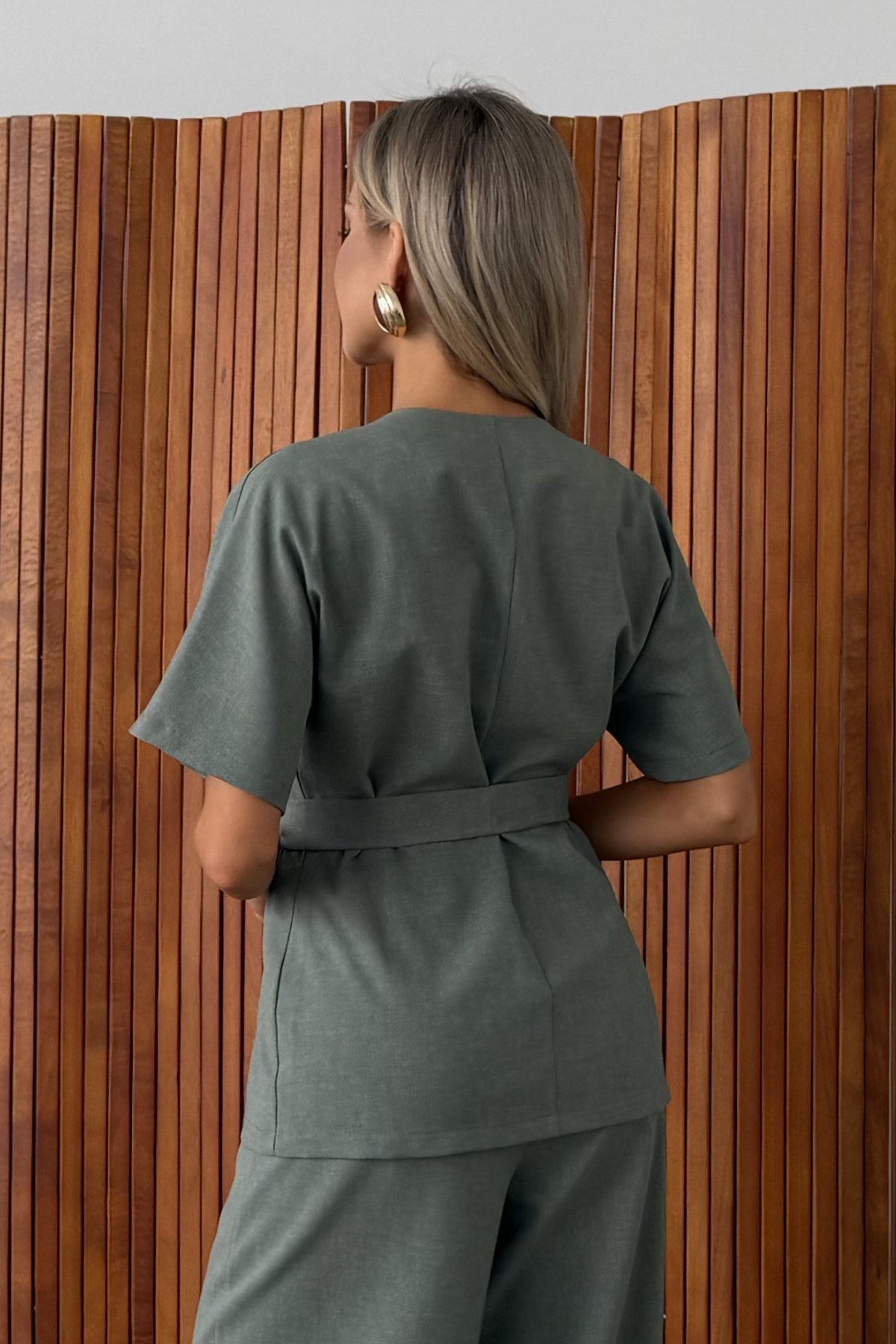 Жакет льняной оливкового цвета Дженис №2 Valentina(фото8)