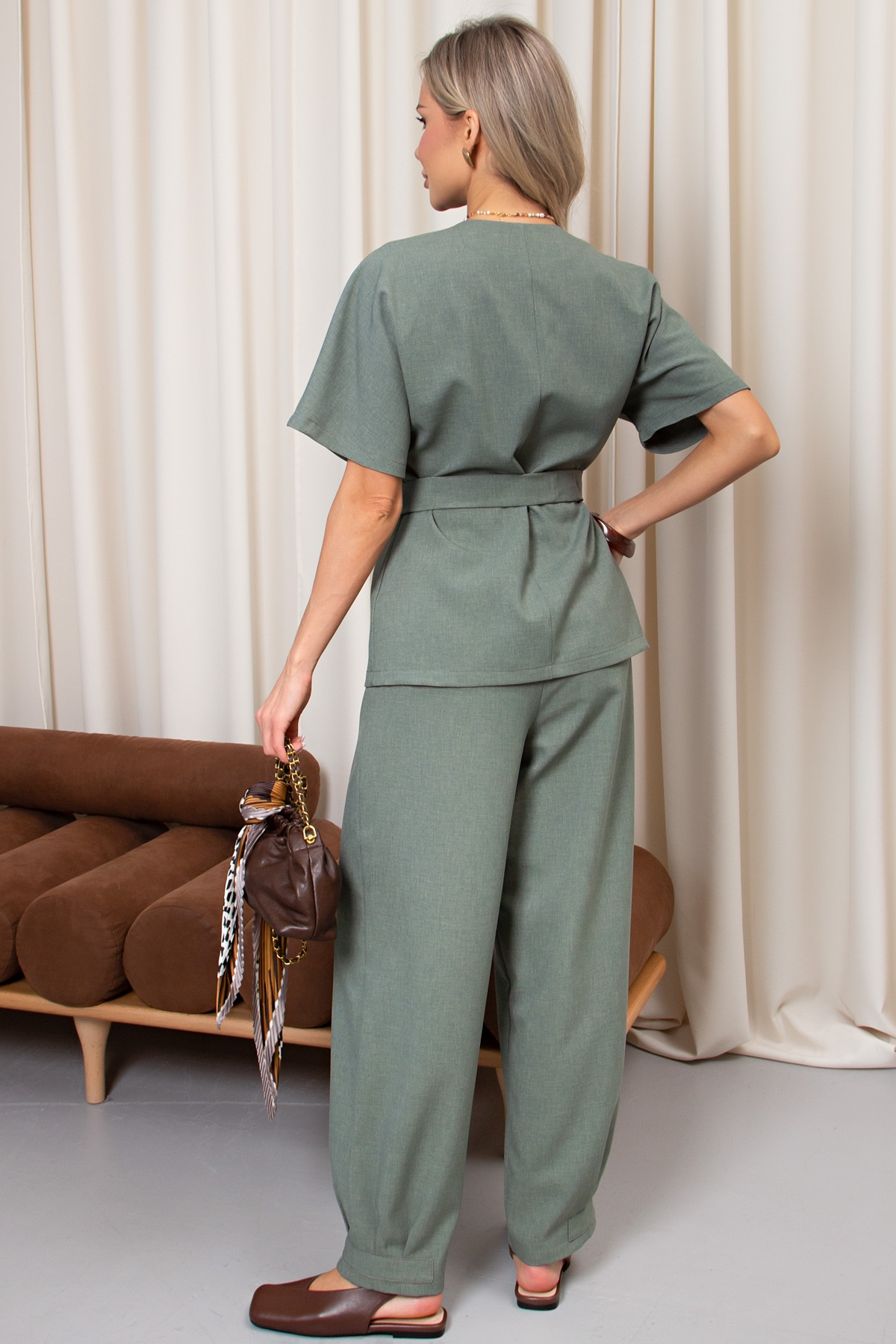 Жакет льняной оливкового цвета Дженис №2 Valentina(фото6)