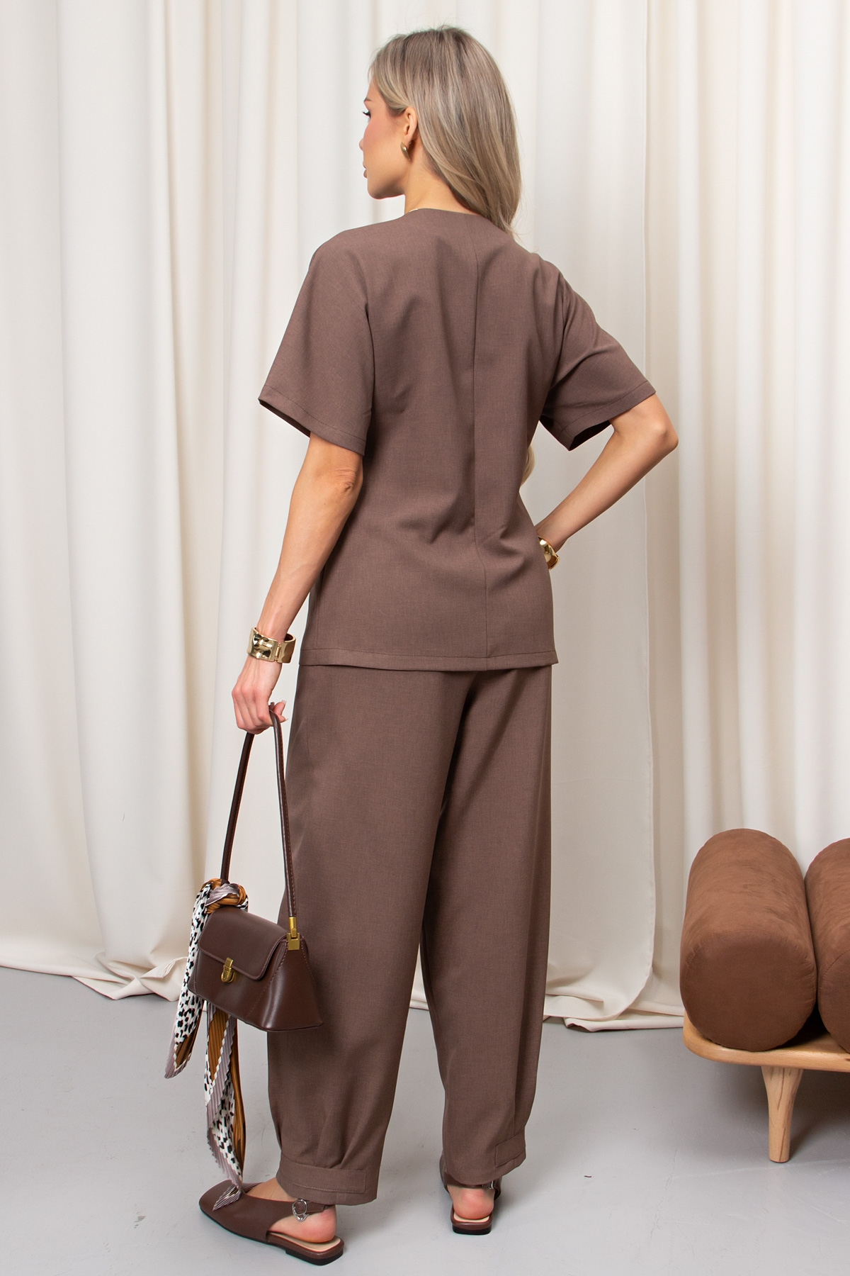 Брюки из льна шоколадного цвета Дженис №3 Valentina(фото4)