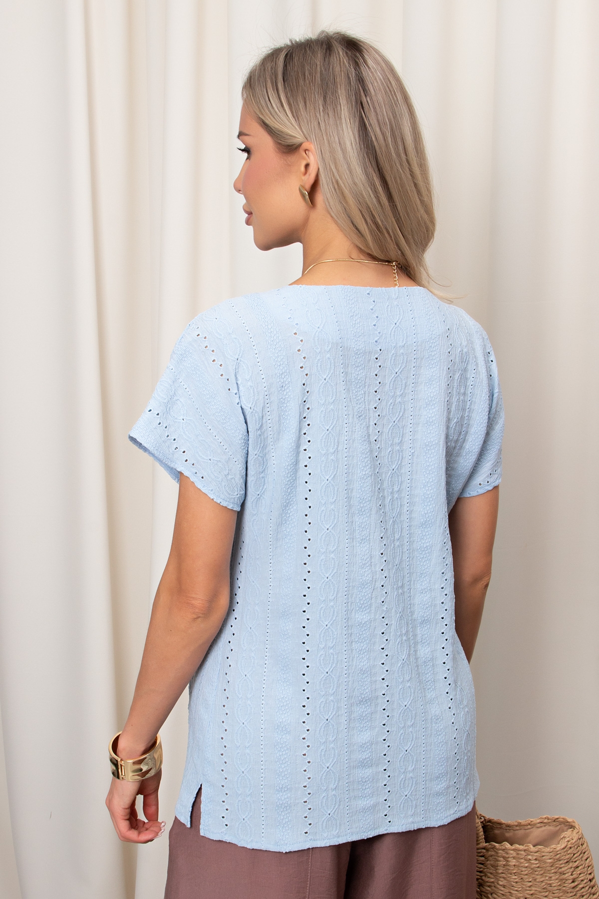 Блузка летняя голубая с коротким рукавом Гвинет №2 Valentina(фото6)