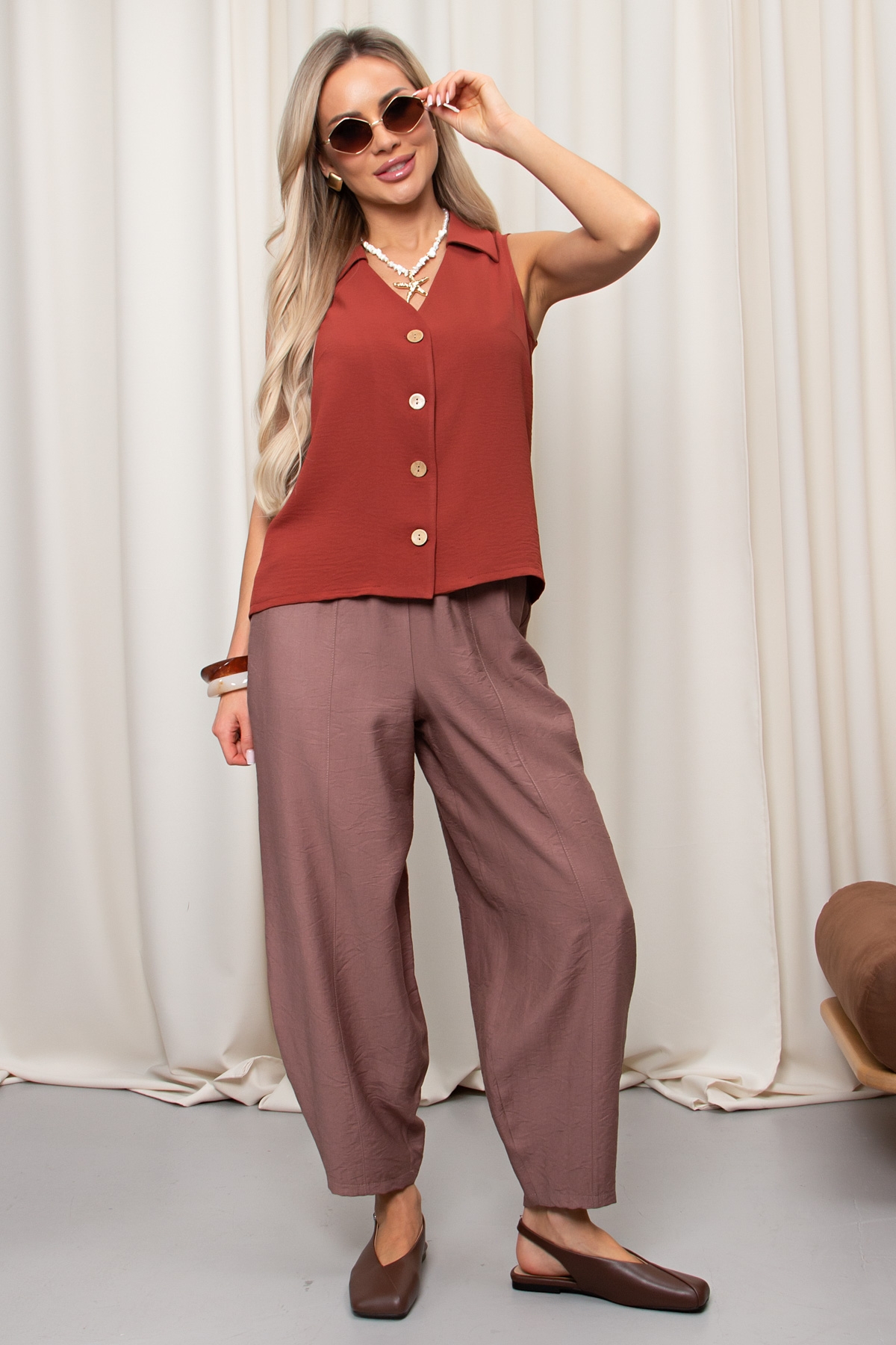 Брюки-бананы коричневого цвета Дороти №2 Valentina(фото2)