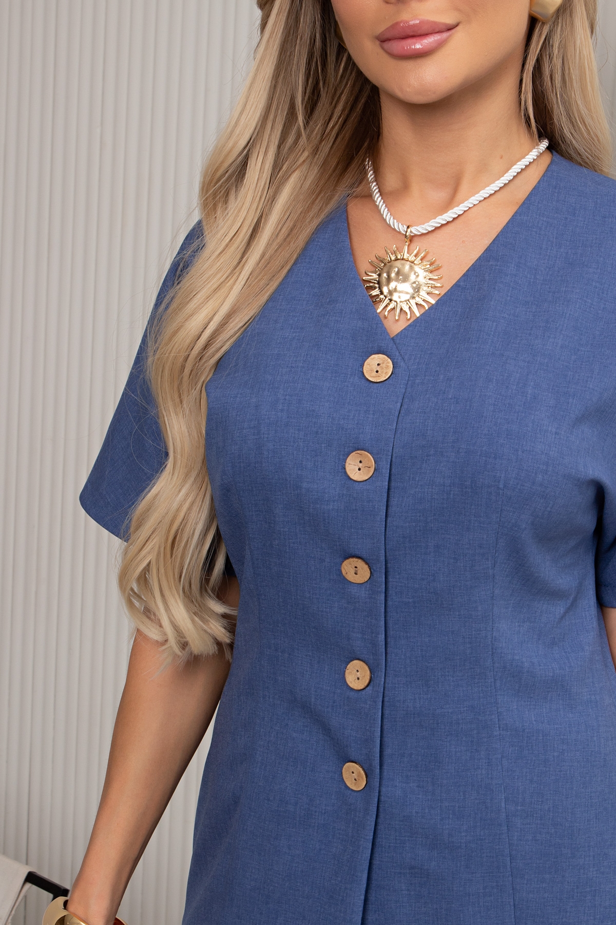 Жакет льняной синего цвета Дженис №1 Valentina(фото4)