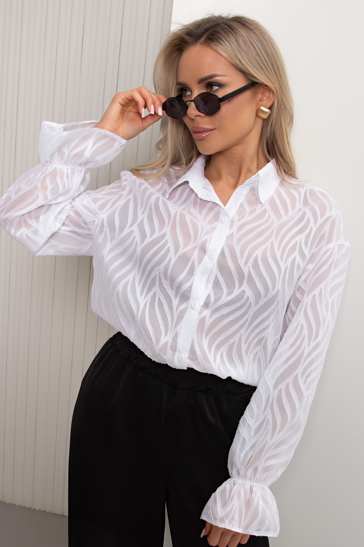 Блузка шифоновая белого цвета Мария №3 Valentina(фото5)