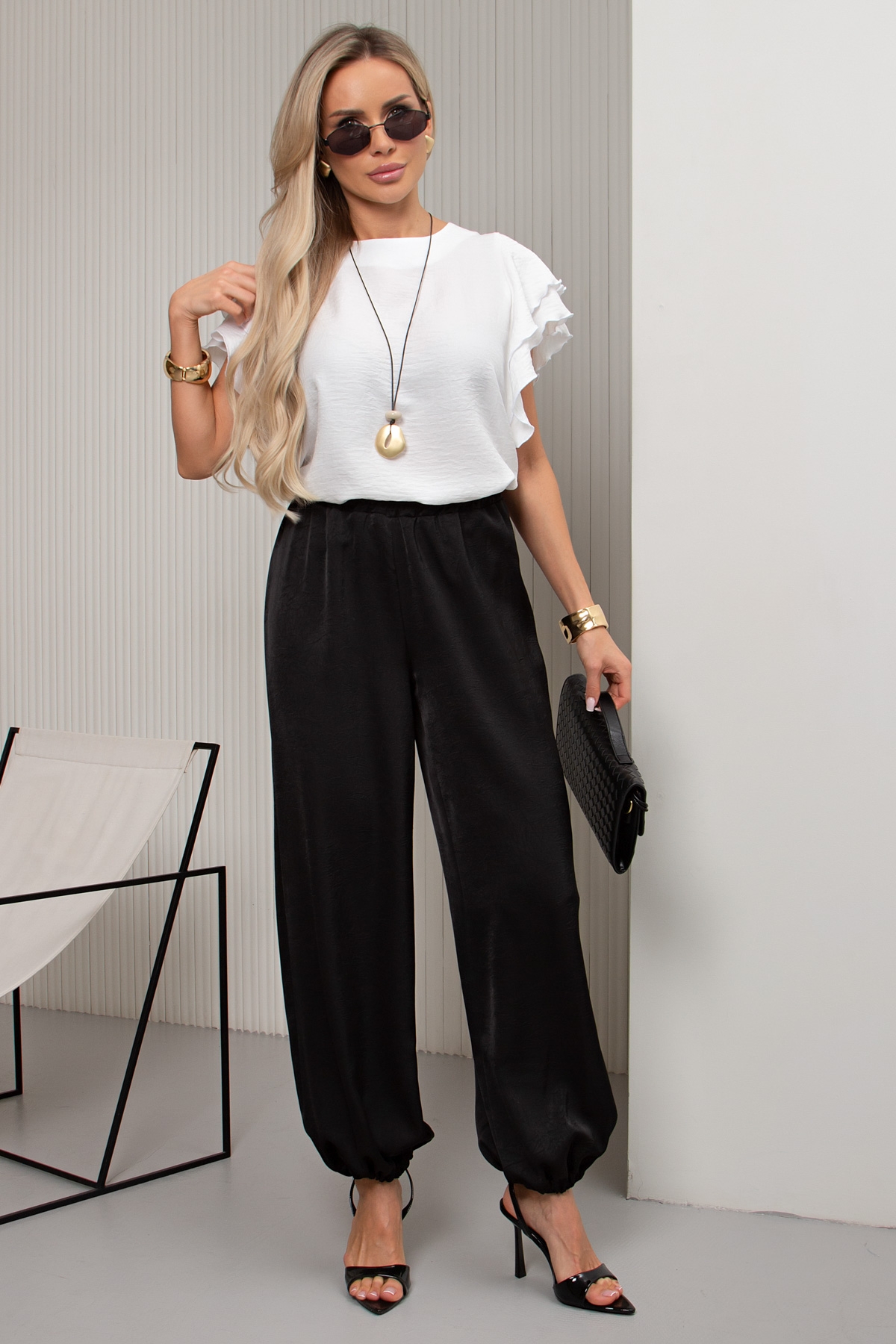 Брюки-алладины чёрные из атласа Алладин №7 (атлас) Valentina