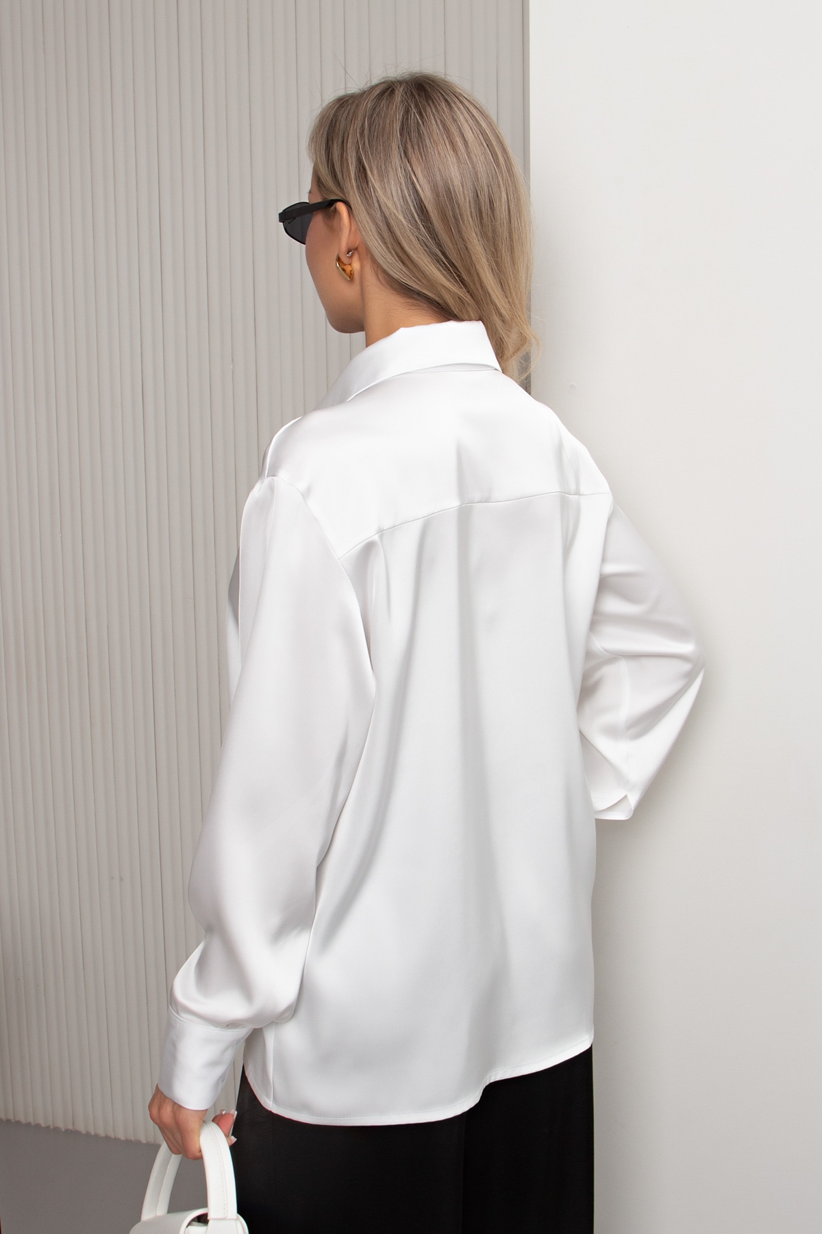 Блузка белая атласная Диана №1 Valentina(фото6)