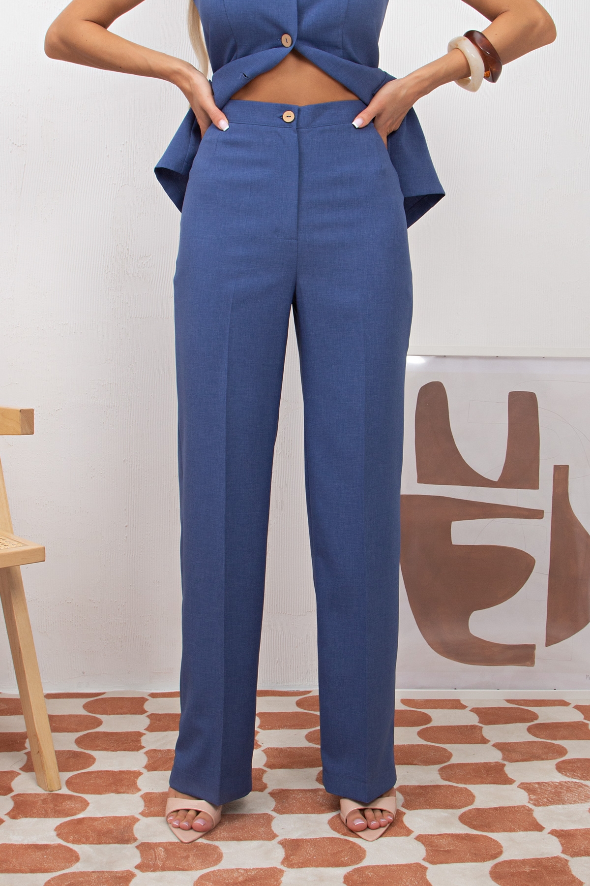Брюки синие из льна Одри №1 Valentina(фото5)
