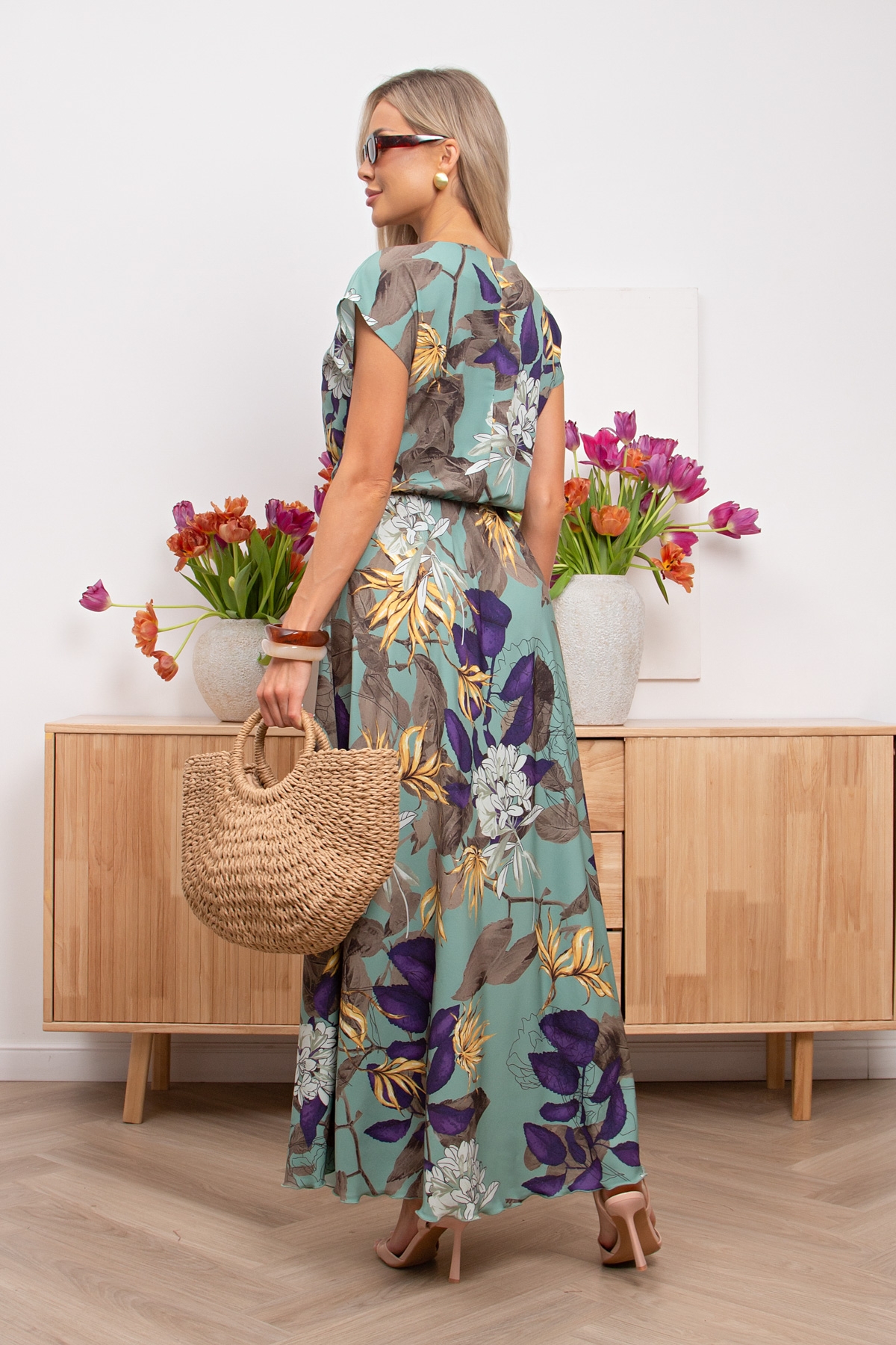 Платье длинное зелёное с принтом Дарья №136 Valentina(фото3)