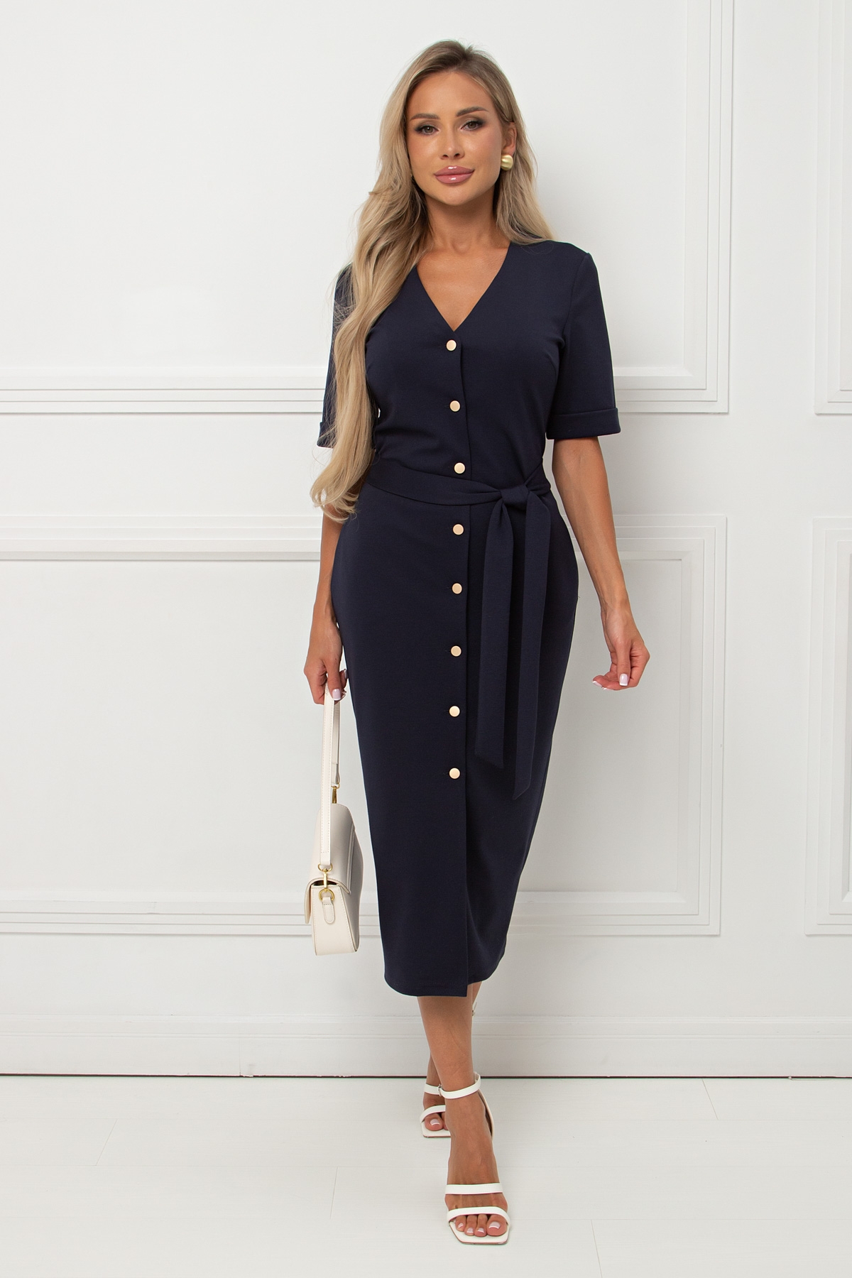 Платье тёмно-синее из трикотажа с поясом Анаит №1 Valentina(фото4)