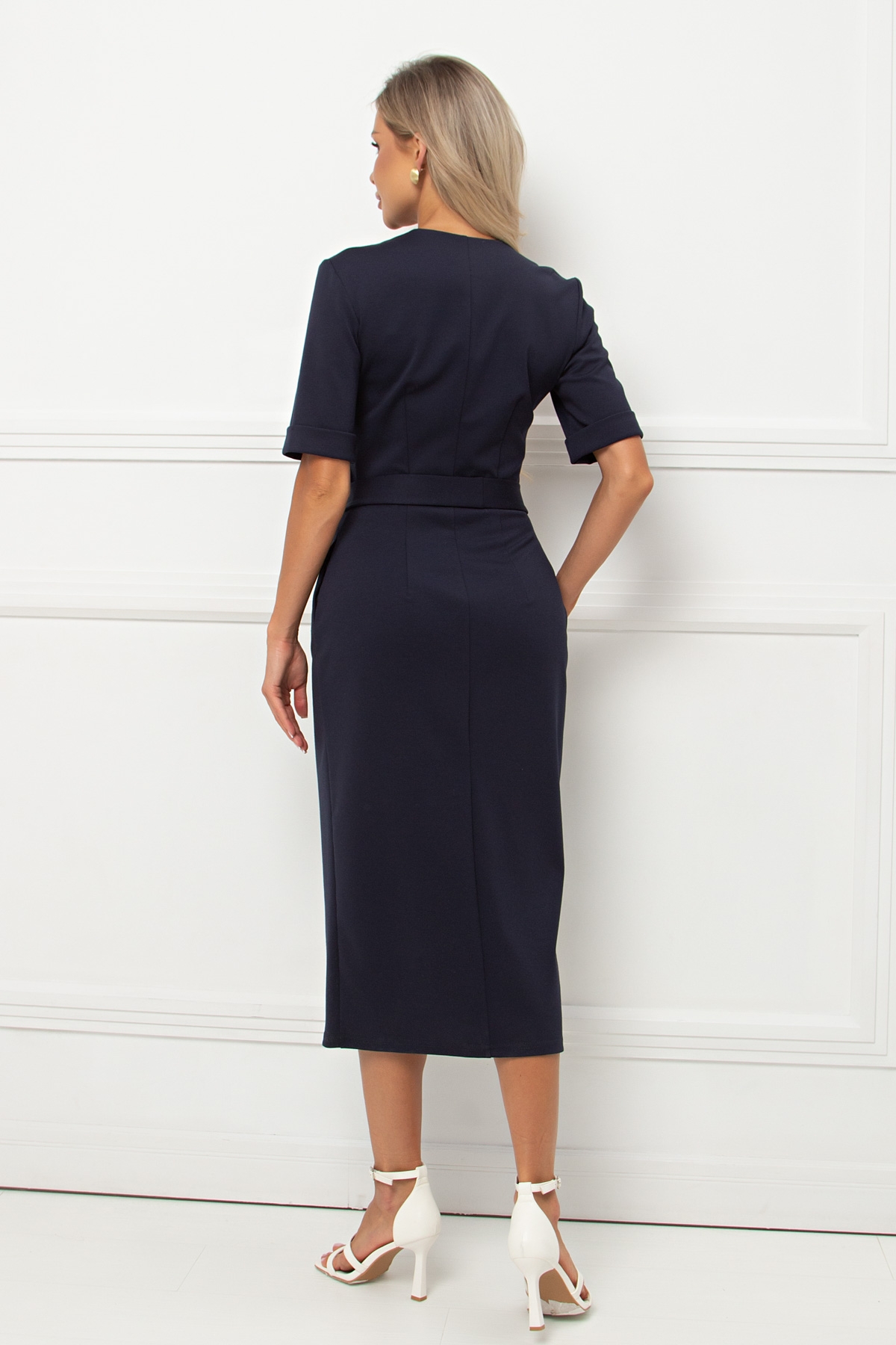 Платье тёмно-синее из трикотажа с поясом Анаит №1 Valentina(фото7)