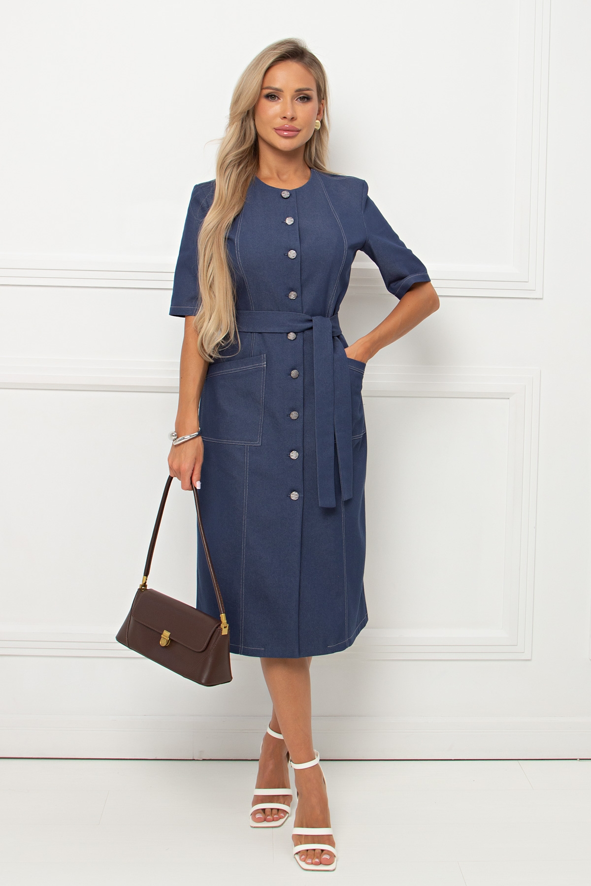 Платье синее из джинсы с поясом Джойс №1 Valentina