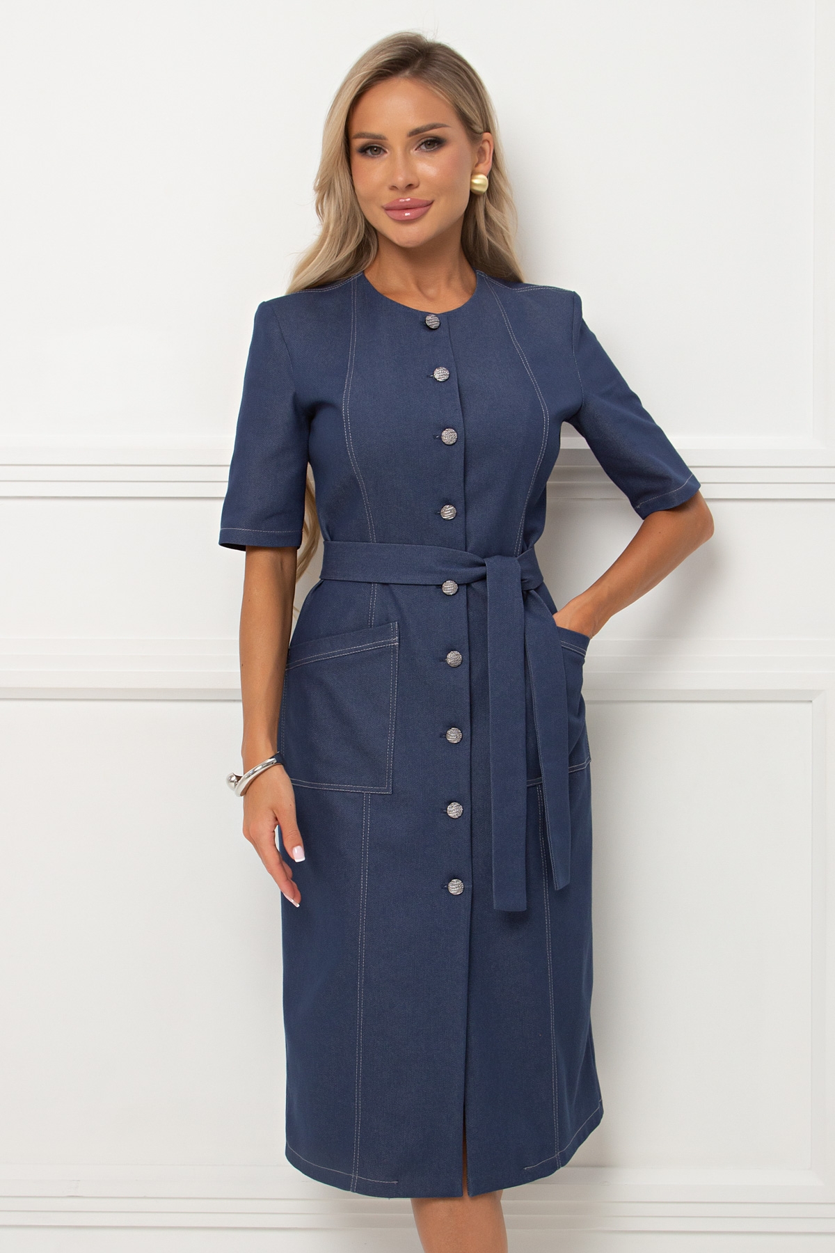 Платье синее из джинсы с поясом Джойс №1 Valentina(фото5)