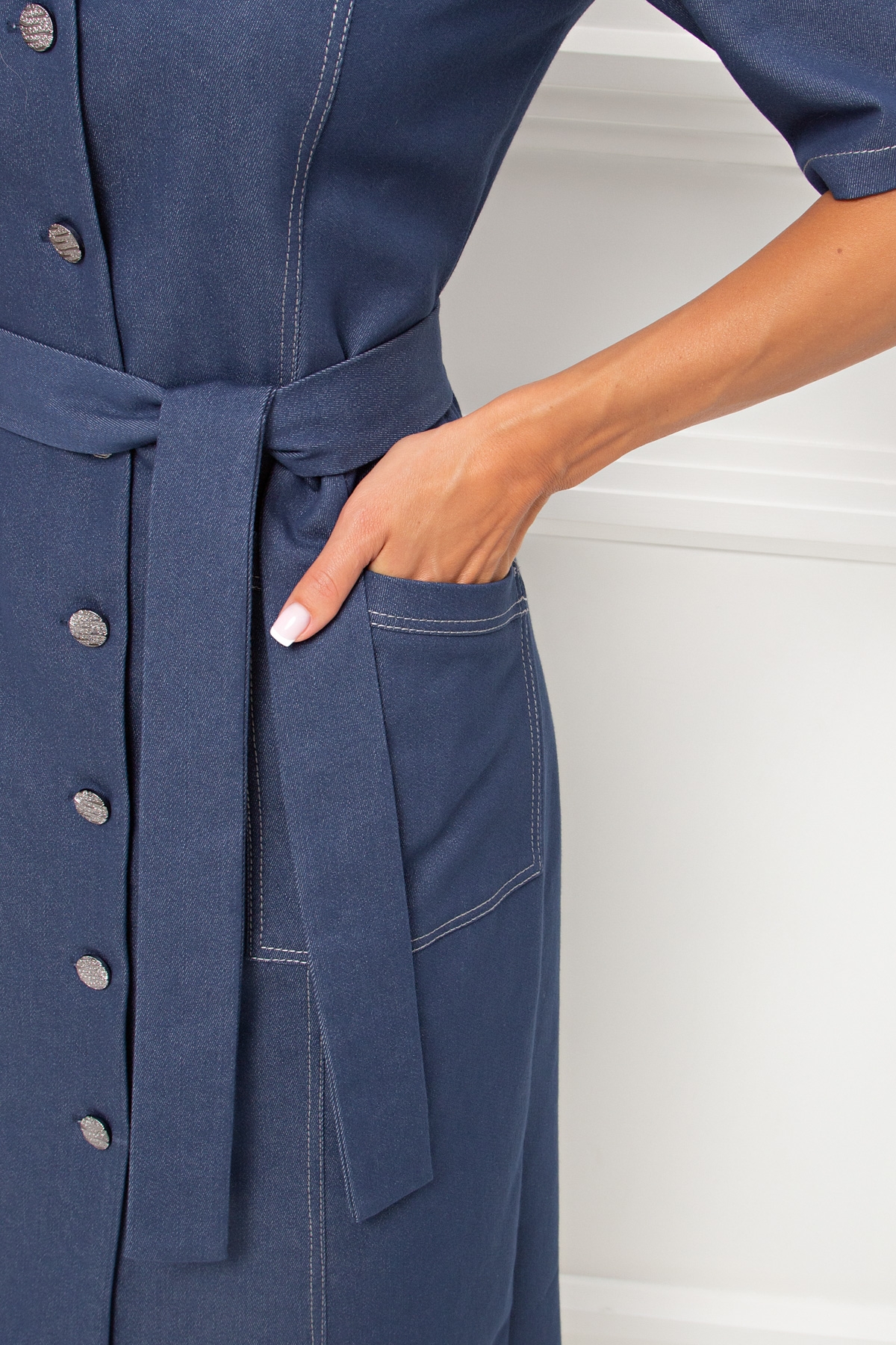 Платье синее из джинсы с поясом Джойс №1 Valentina(фото6)