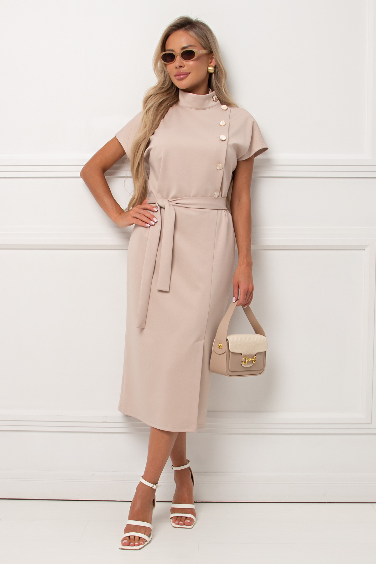 Платье миди бежевое в деловом стиле Аланна №1 Valentina(фото4)
