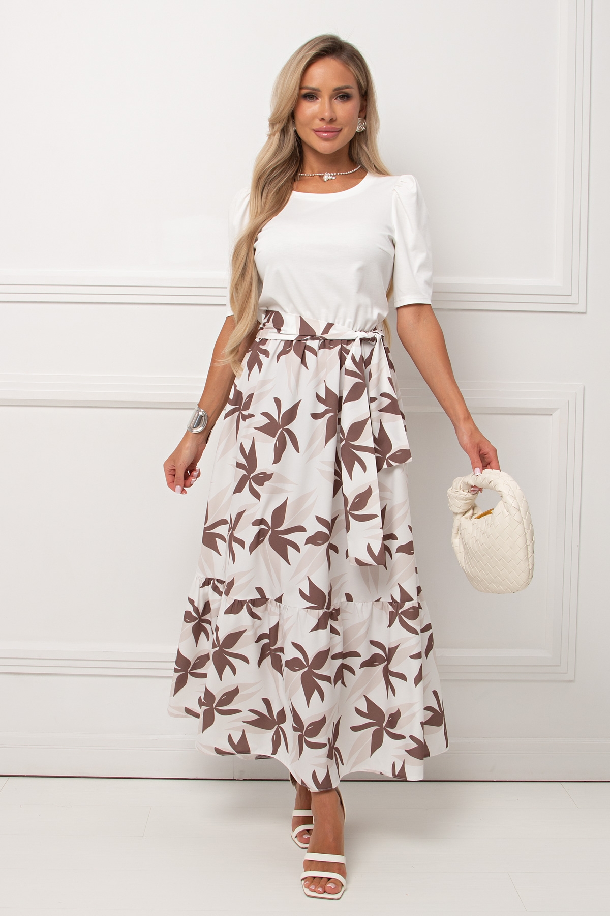 Платье длинное комбинированное с поясом Консуэла №4 Valentina(фото2)