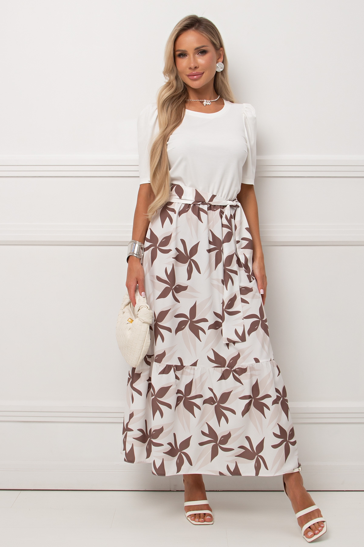 Платье длинное комбинированное с поясом Консуэла №4 Valentina(фото7)