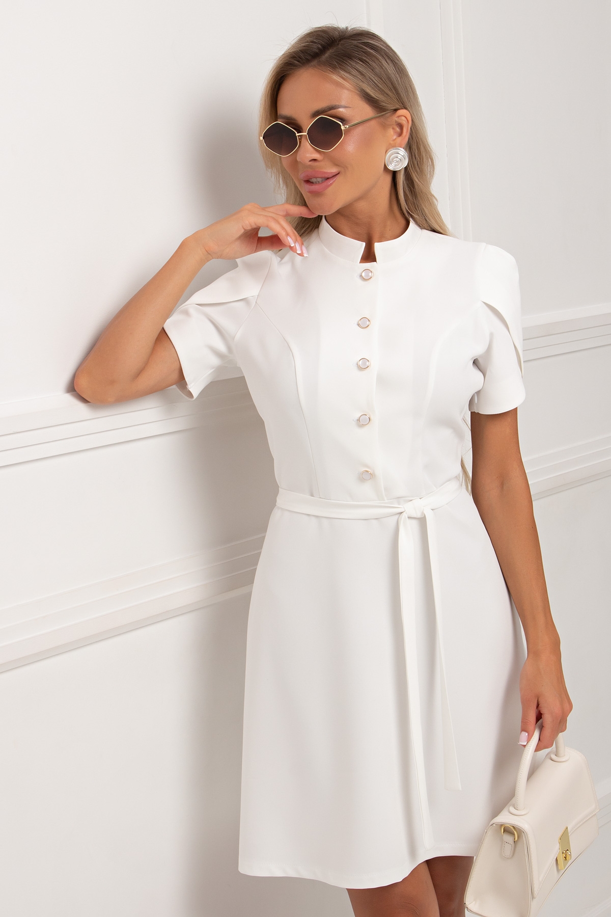 Платье белое с поясом Лойс №1 Valentina(фото3)