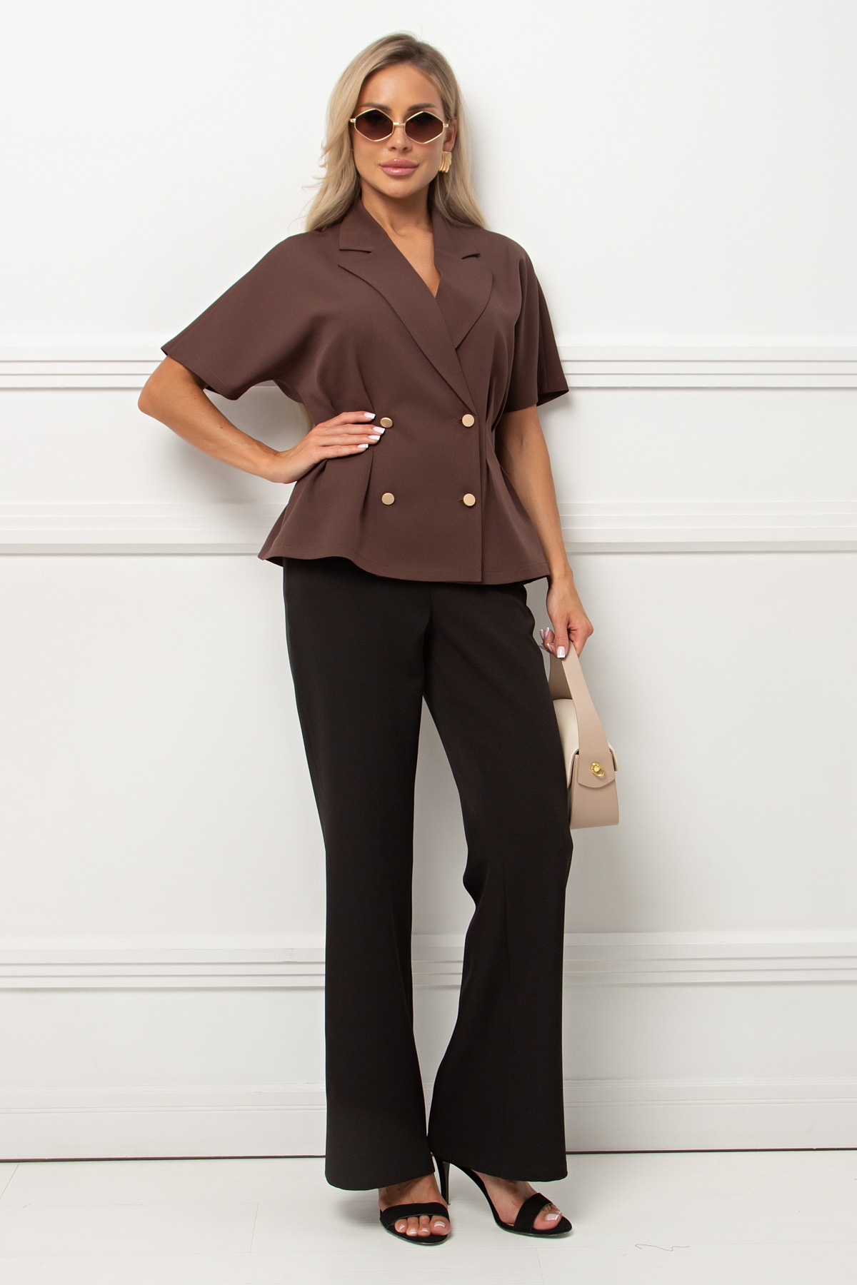 Жакет с короткими рукавами в шоколадном цвете Абелия №11 Valentina(фото2)