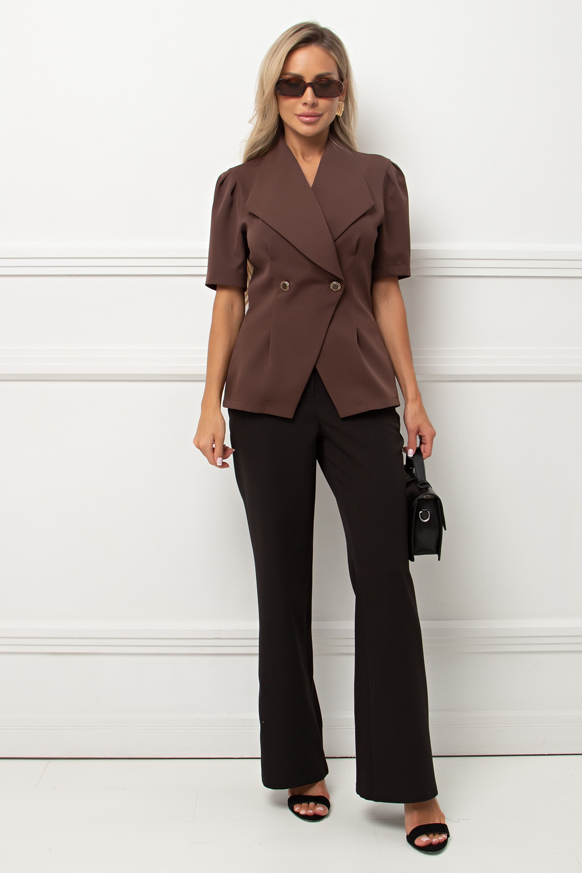 Жакет с короткими рукавами в коричневом цвете Джил №1 Valentina(фото4)