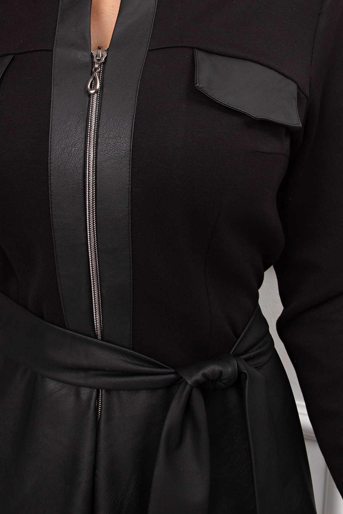 Платье чёрное комбинированное с поясом Джери №1 Valentina(фото5)