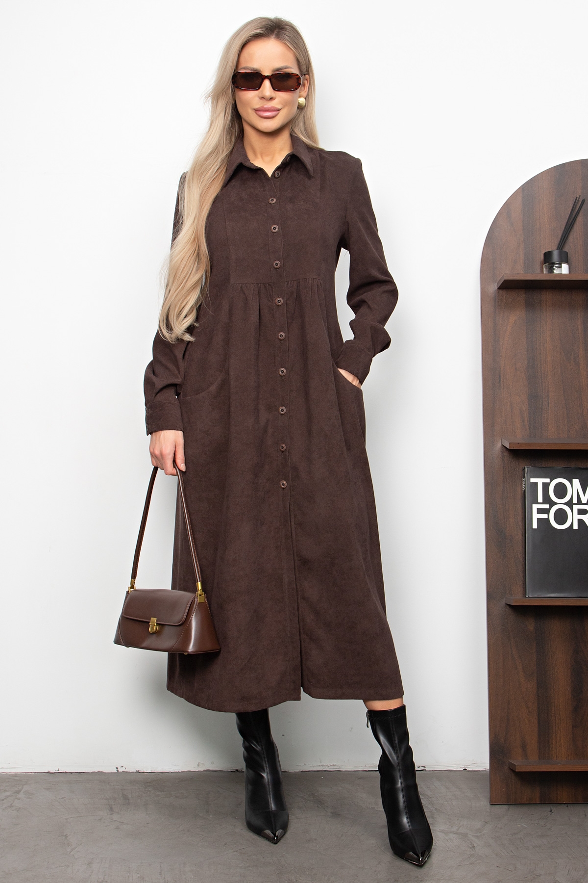 Платье вельветовое длинное с карманами Катюша №3 Valentina