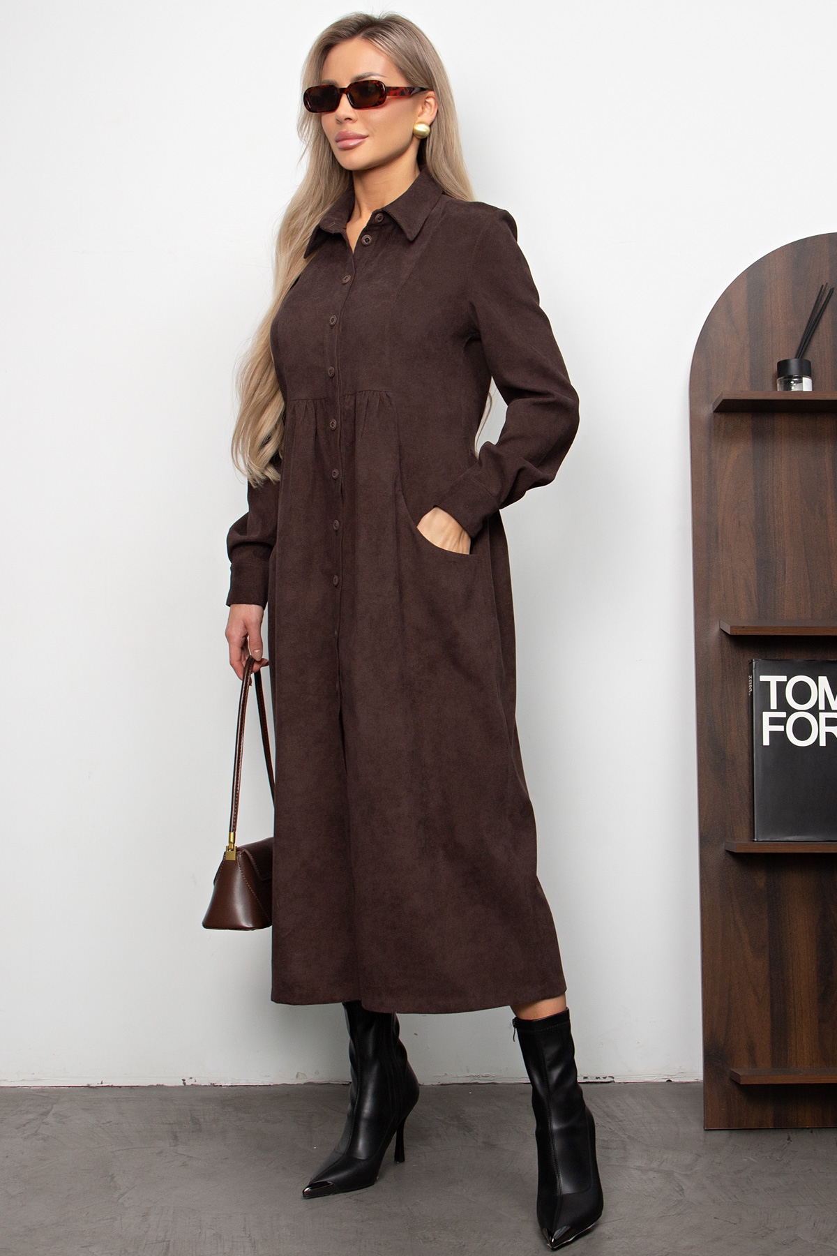 Платье вельветовое длинное с карманами Катюша №3 Valentina(фото4)