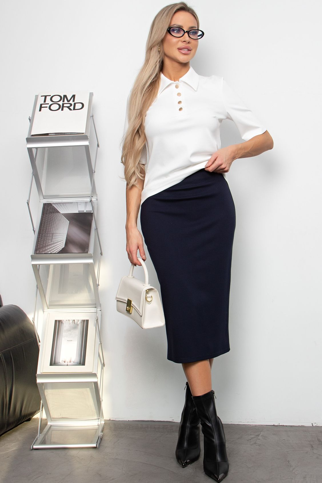 Юбка-карандаш тёмно-синяя Элли 65 см №1 Valentina