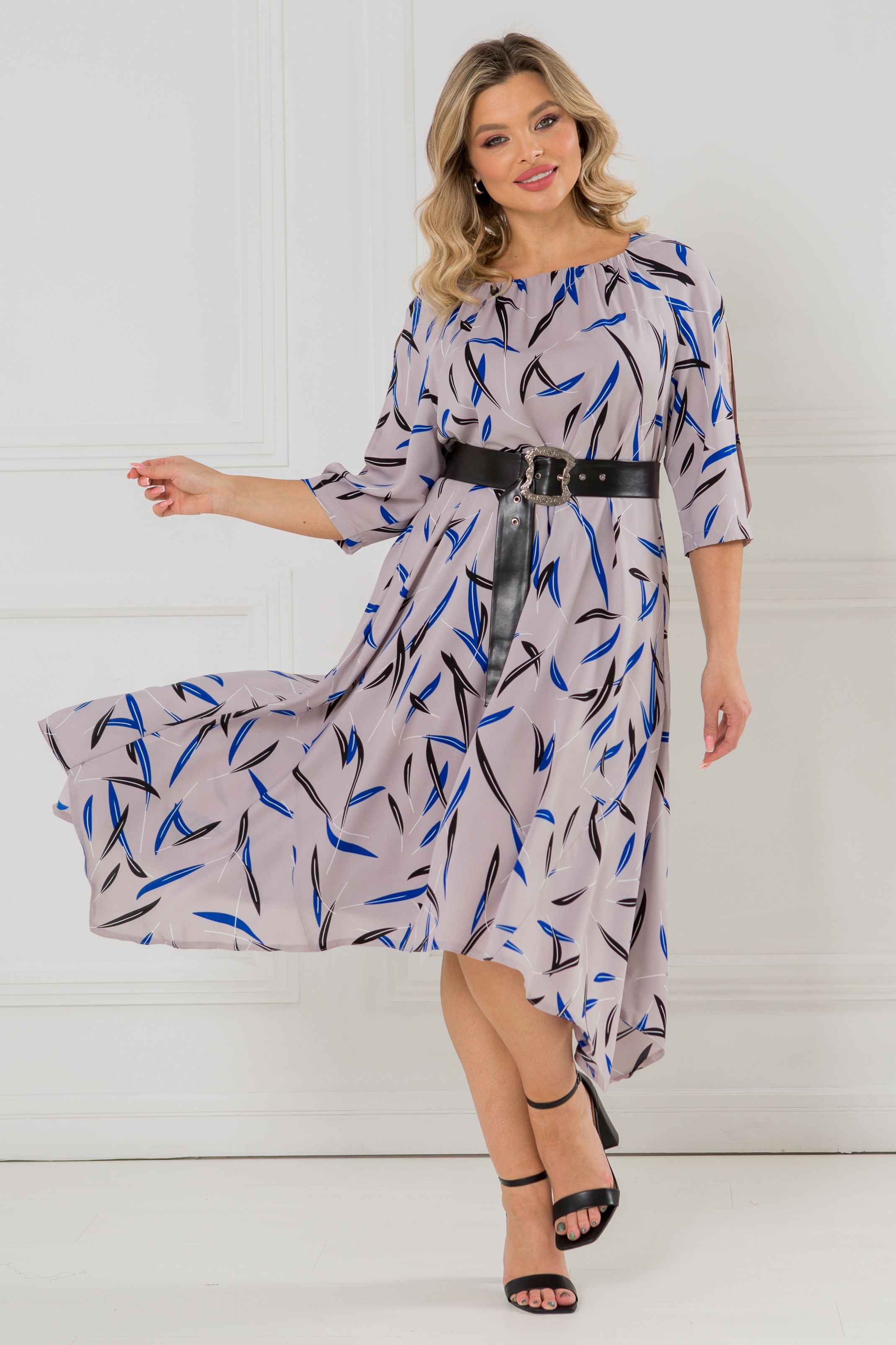 Платье серое с разрезами на рукавах Venusita(фото2)