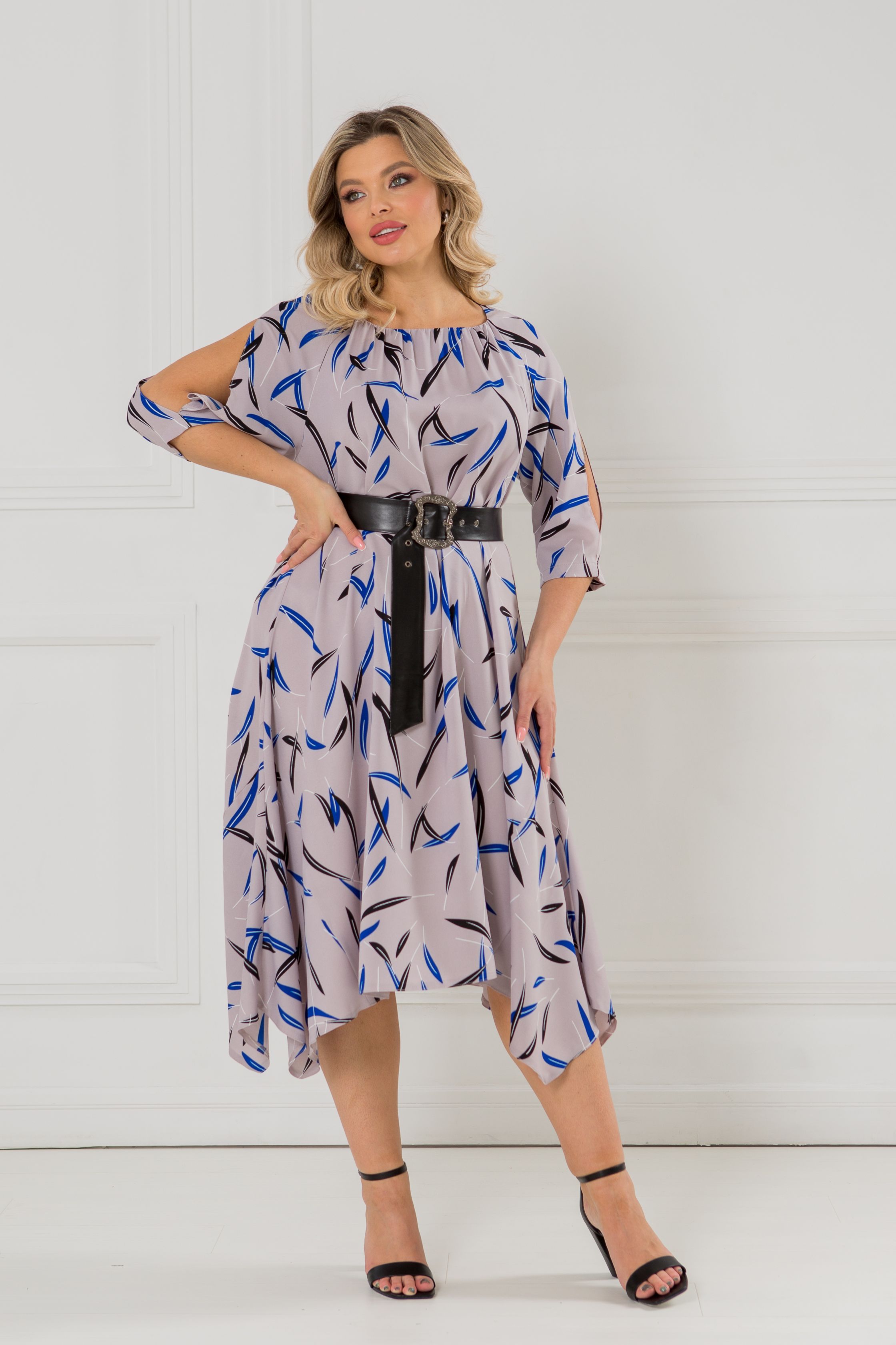 Платье серое с разрезами на рукавах Venusita(фото6)