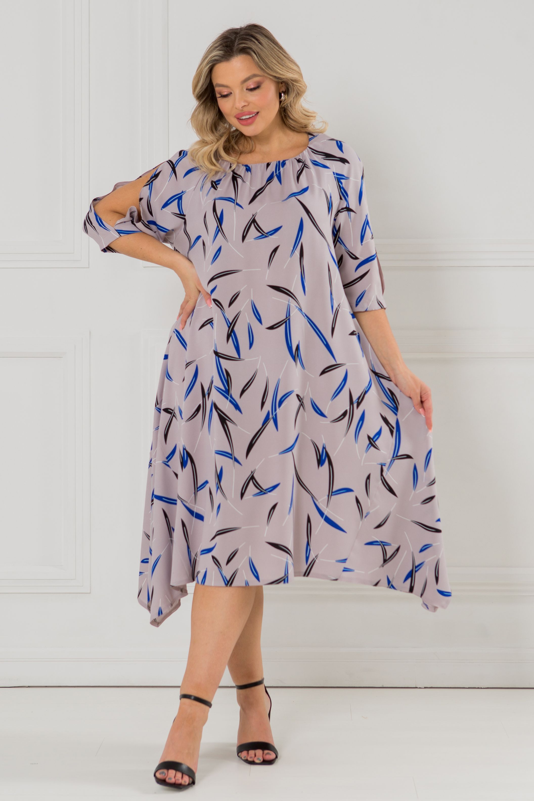 Платье серое с разрезами на рукавах Venusita(фото3)