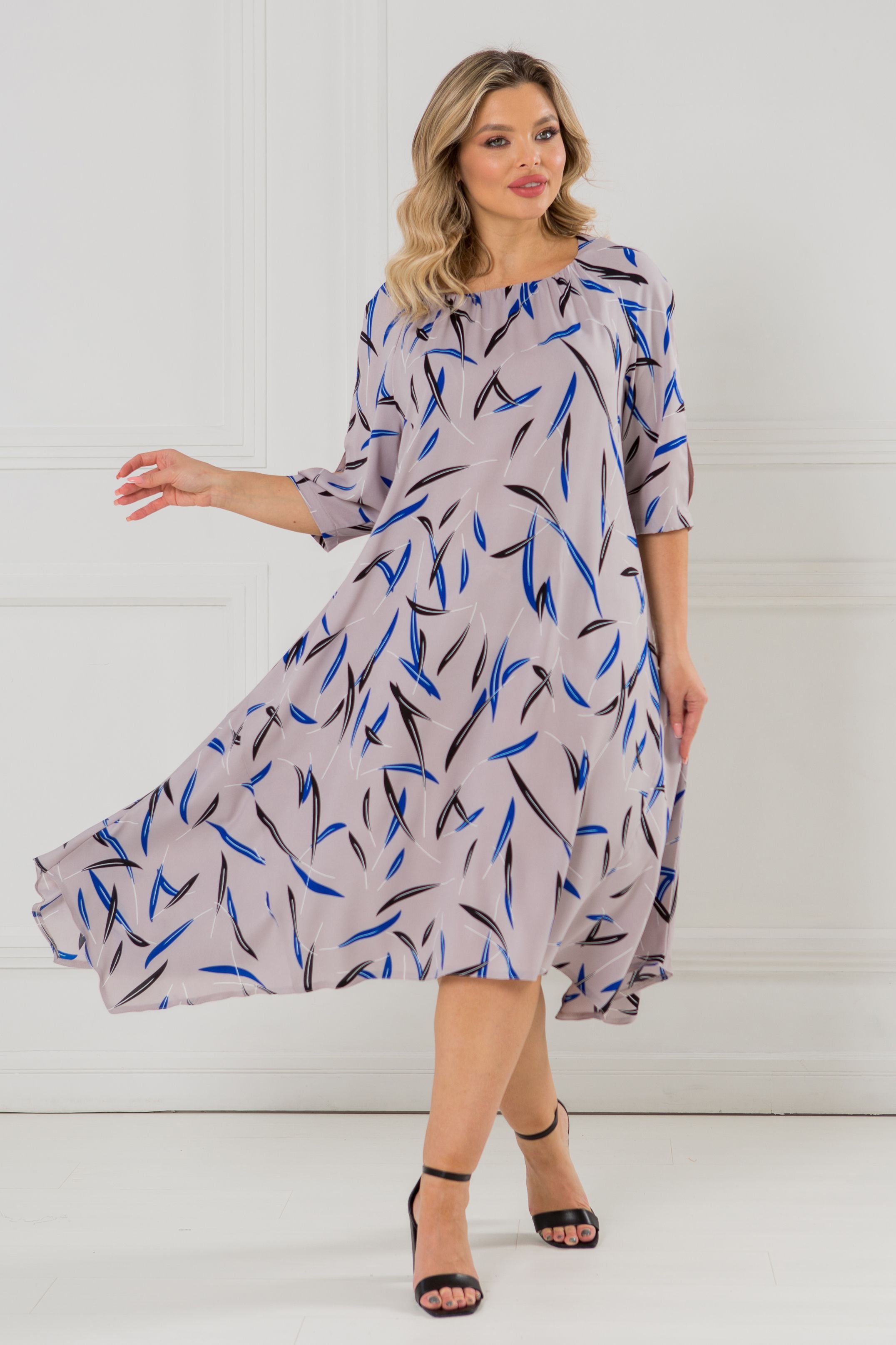 Платье серое с разрезами на рукавах Venusita(фото8)