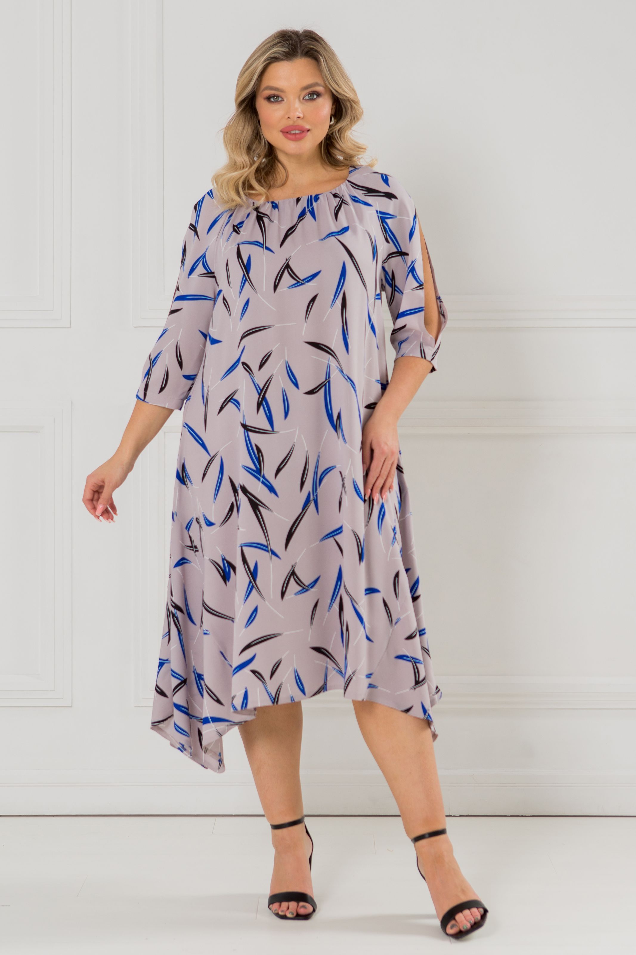 Платье серое с разрезами на рукавах Venusita(фото9)